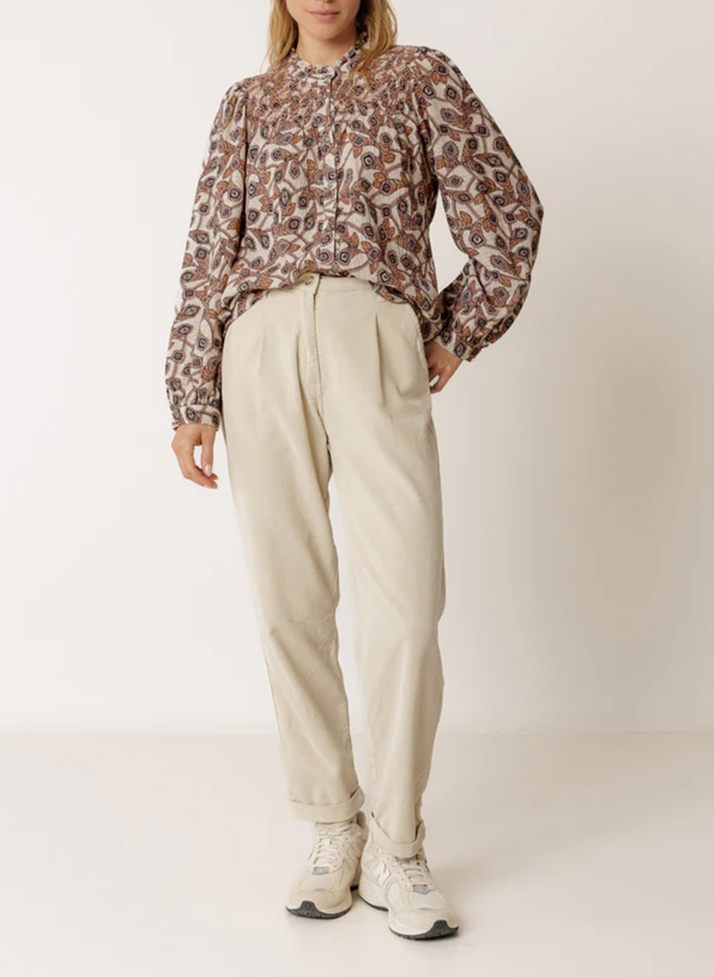 Chemise ample col mao en coton INDI & COLD Beige