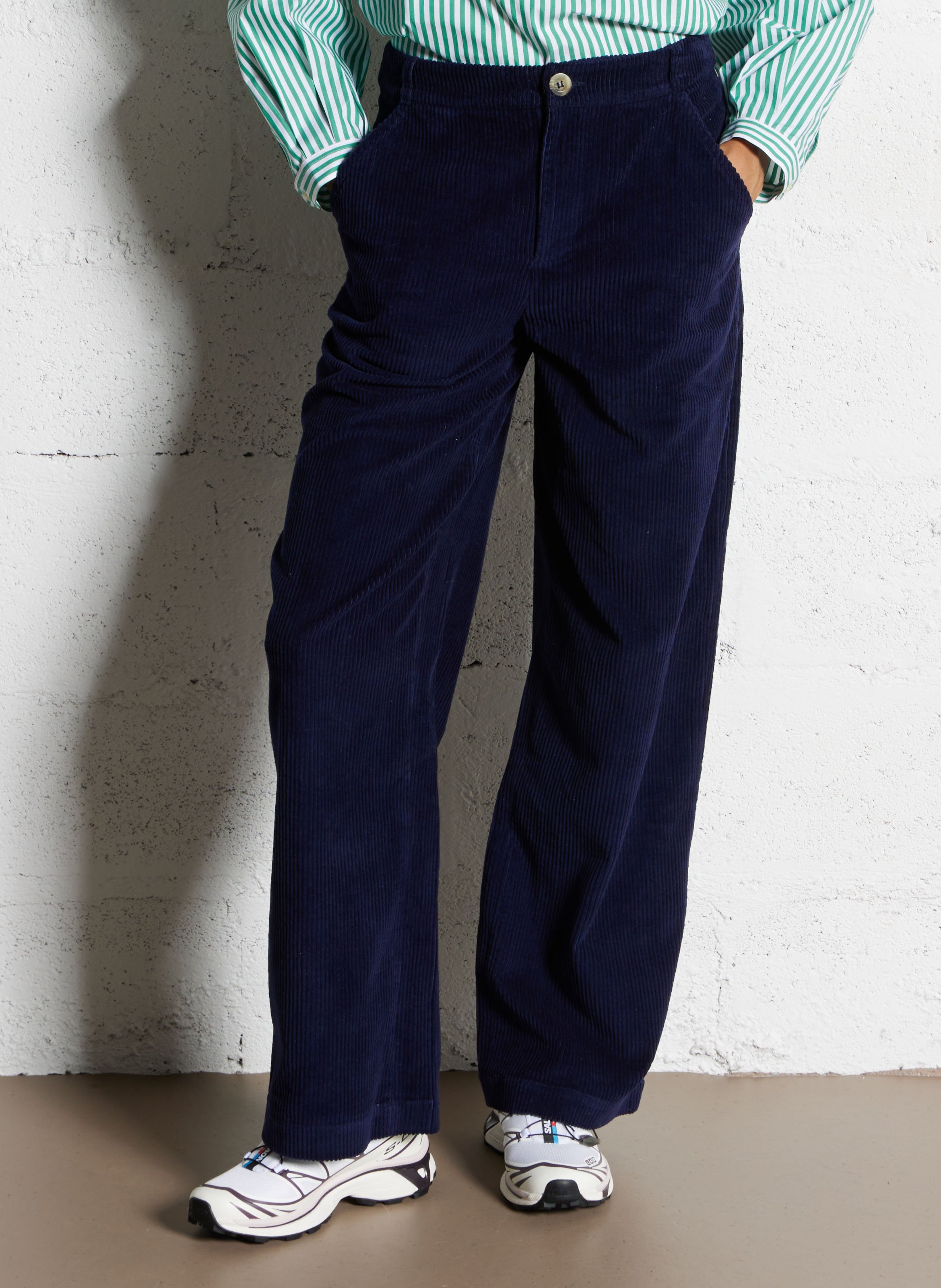 Pantalon large en velours côtelé LEON & HARPER Bleu