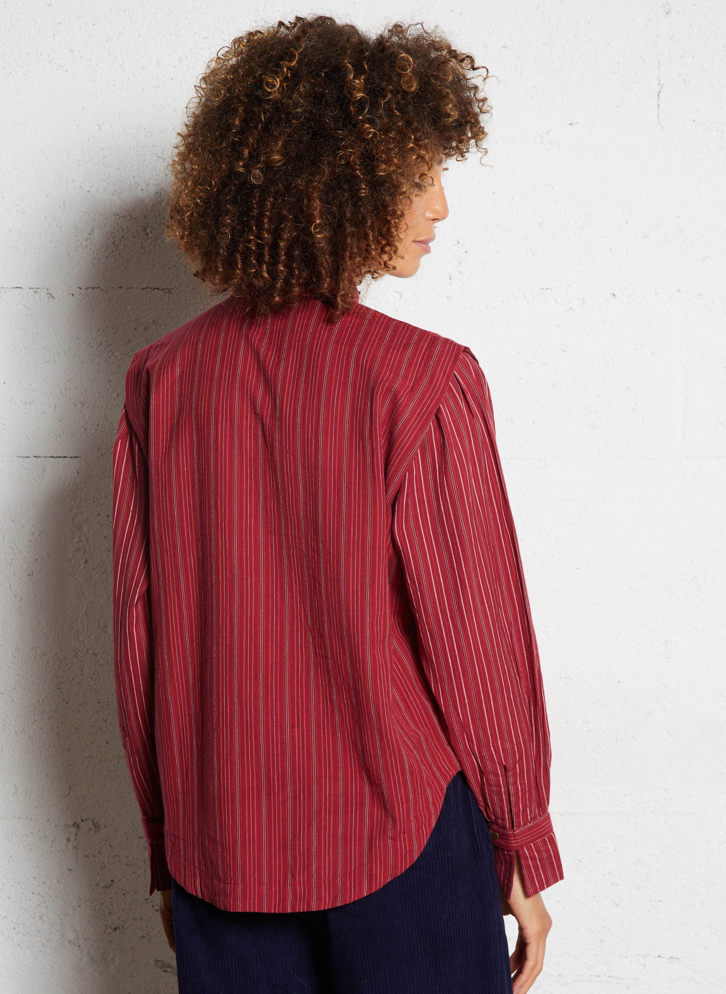 Chemise col rond à rayures LEON & HARPER Rouge