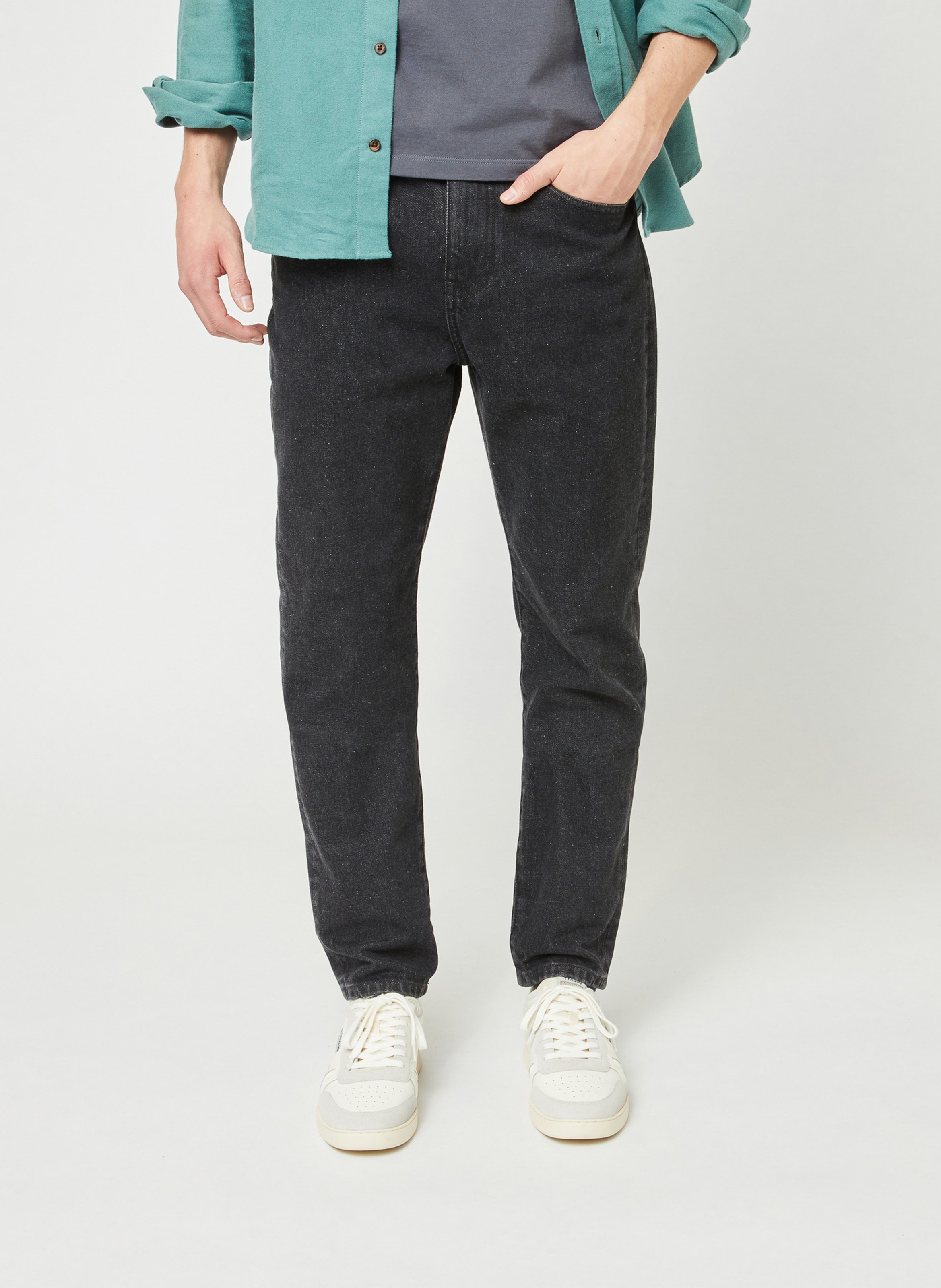 Solid color cotton boyfriend jeans FAGUO Black