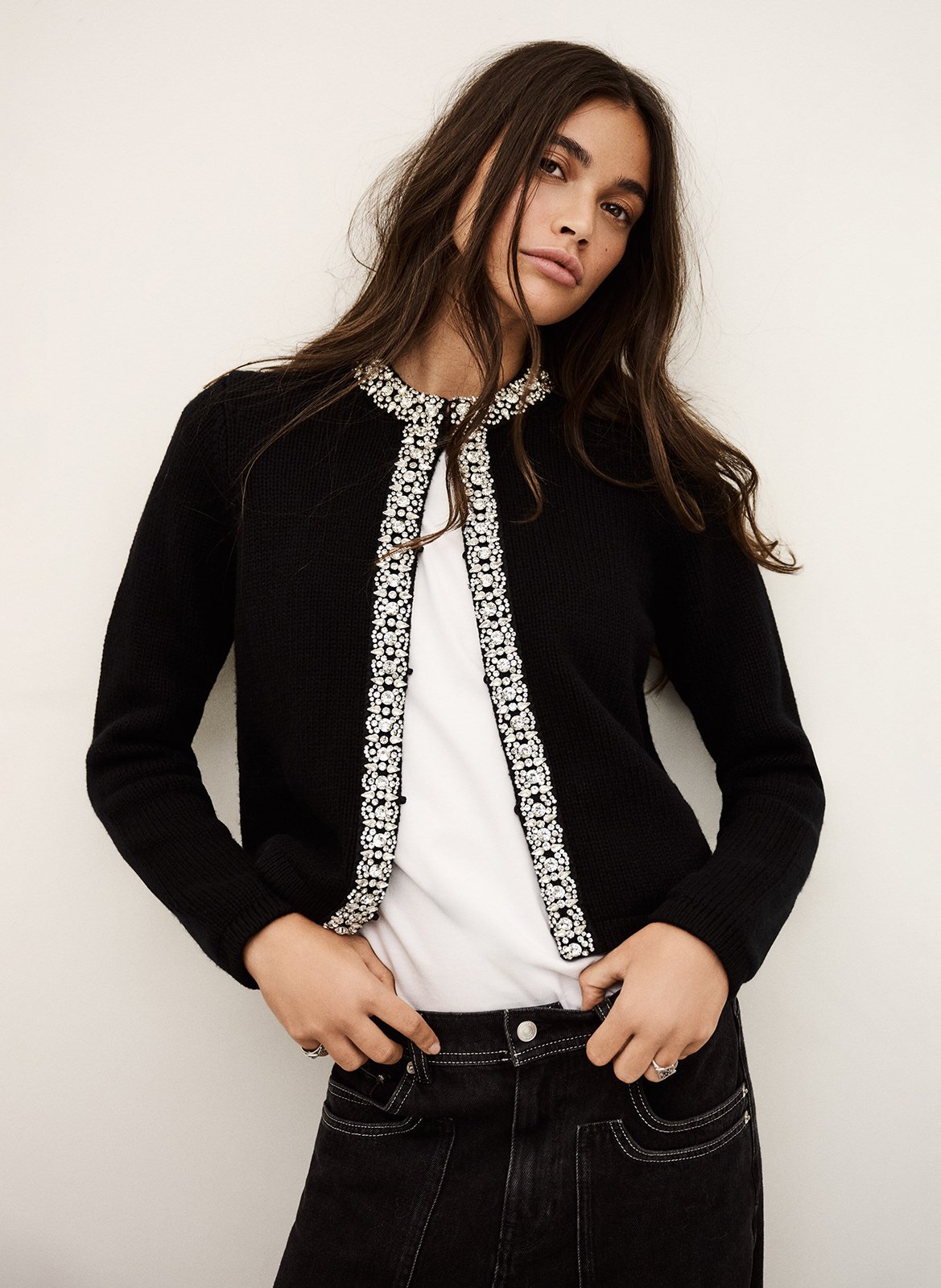 Recht vest met strass in effen breisel. BA&SH Zwart