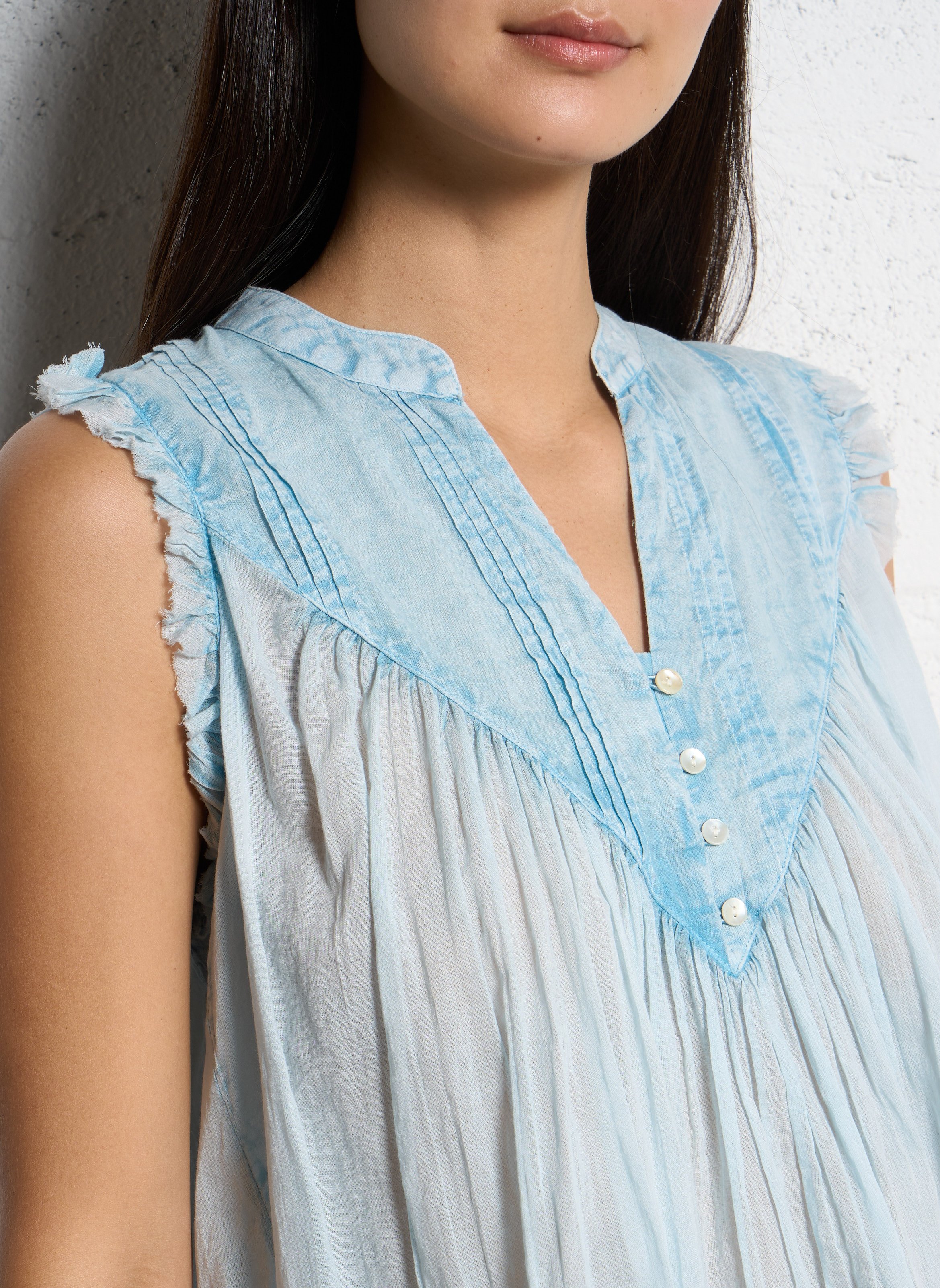 Top droit col V en coton SUNCOO Bleu