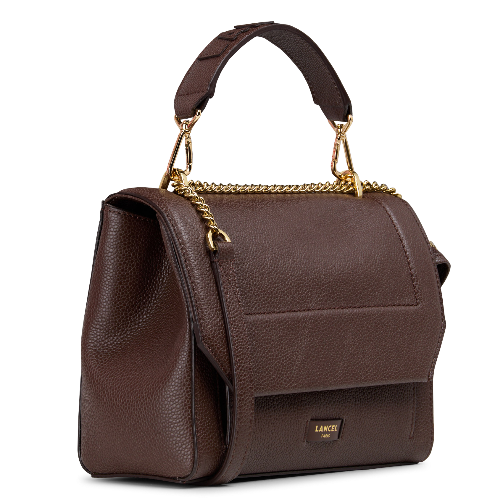 Grained leather flap bag LANCEL Brown