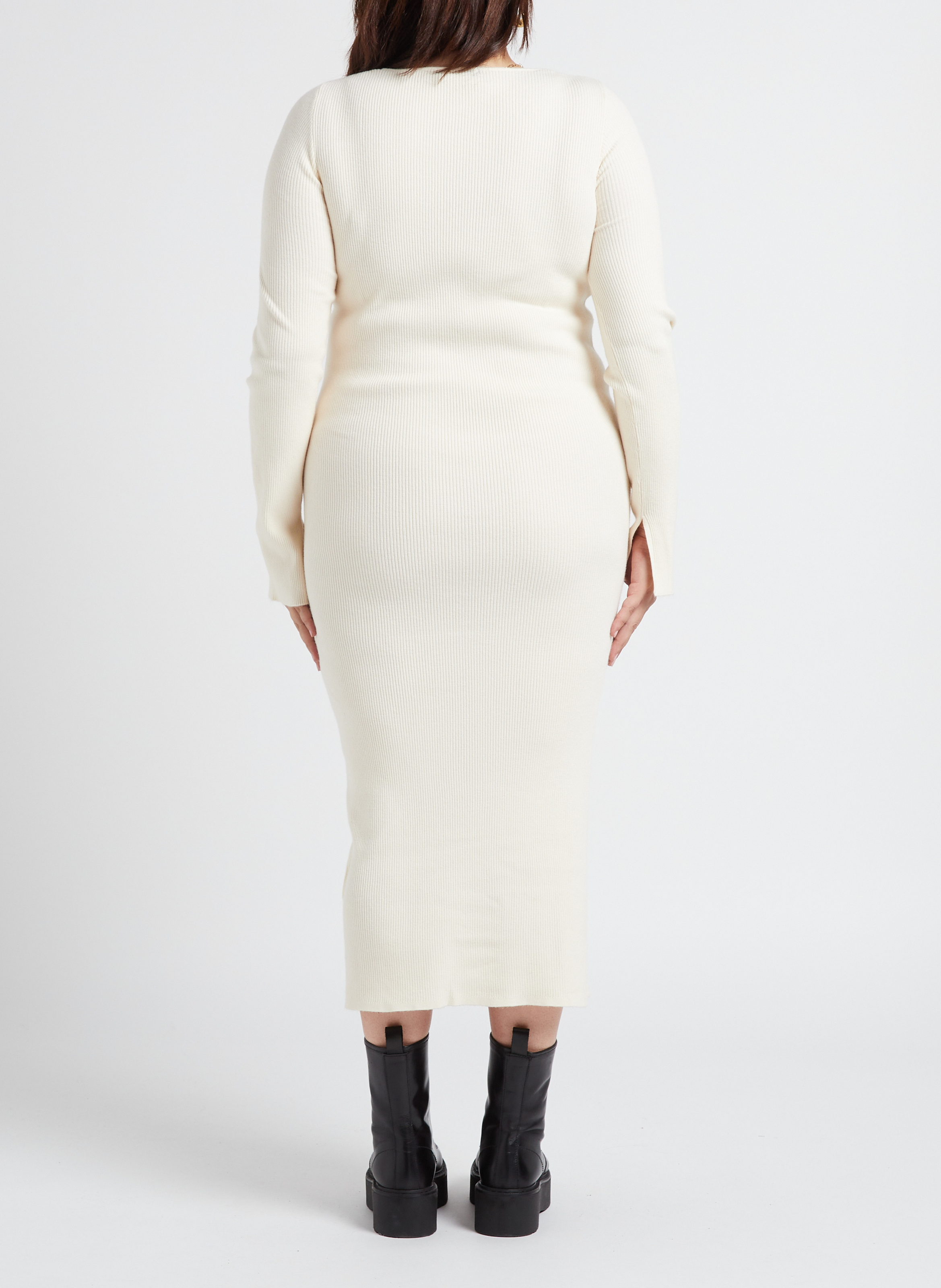 Robe longue col rond en maille côtelée  GINA TRICOT Blanc