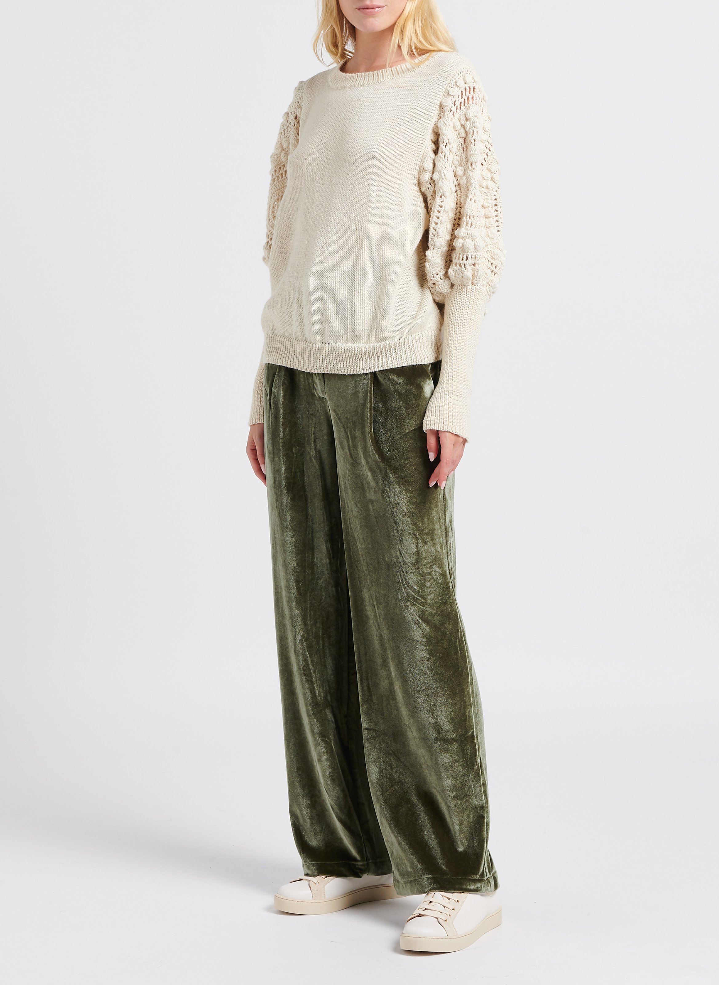 Pantalon large taille haute en velours STELLA PARDO Vert