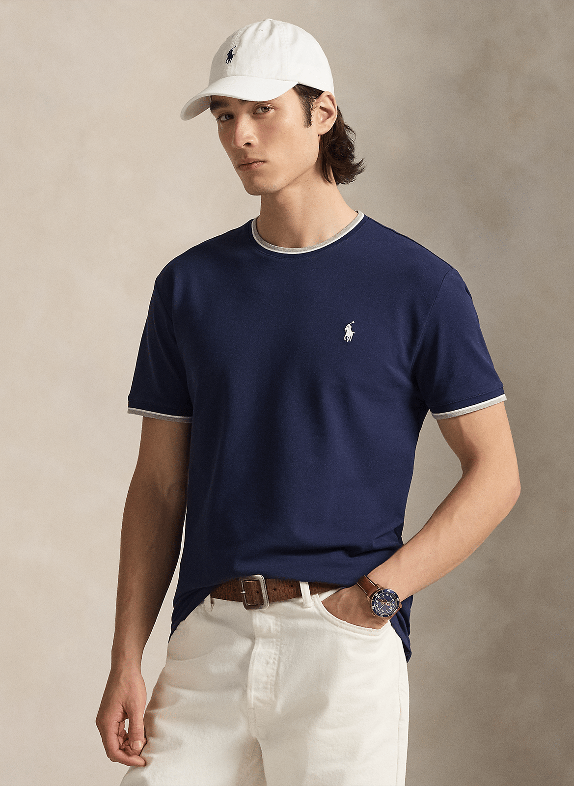 Camiseta de mezcla de algodón recta con cuello redondo POLO RALPH LAUREN