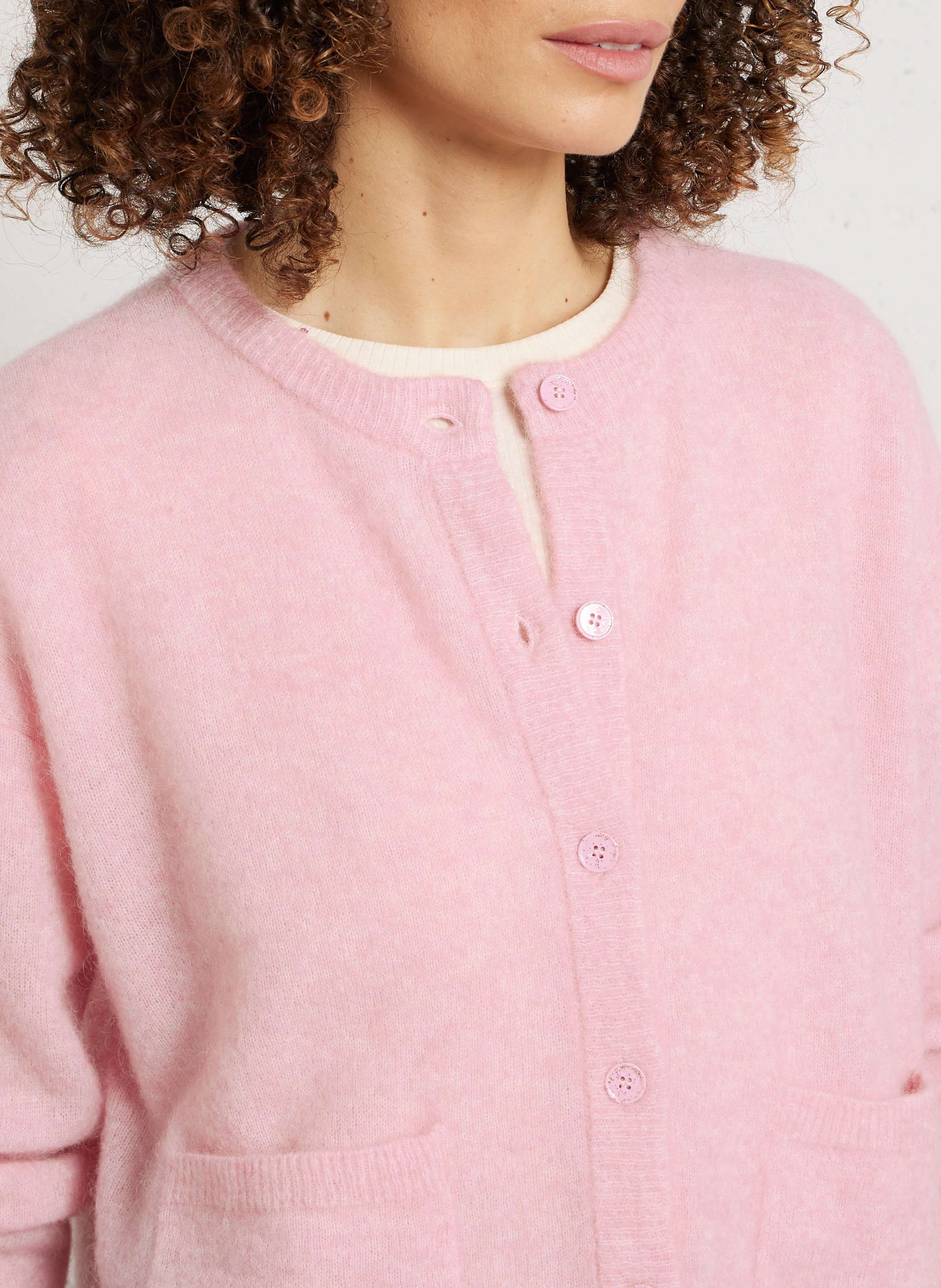Weiter Rundhalsausschnitt-Pullover aus gemischtem Mohair DES PETITS HAUTS Rosa