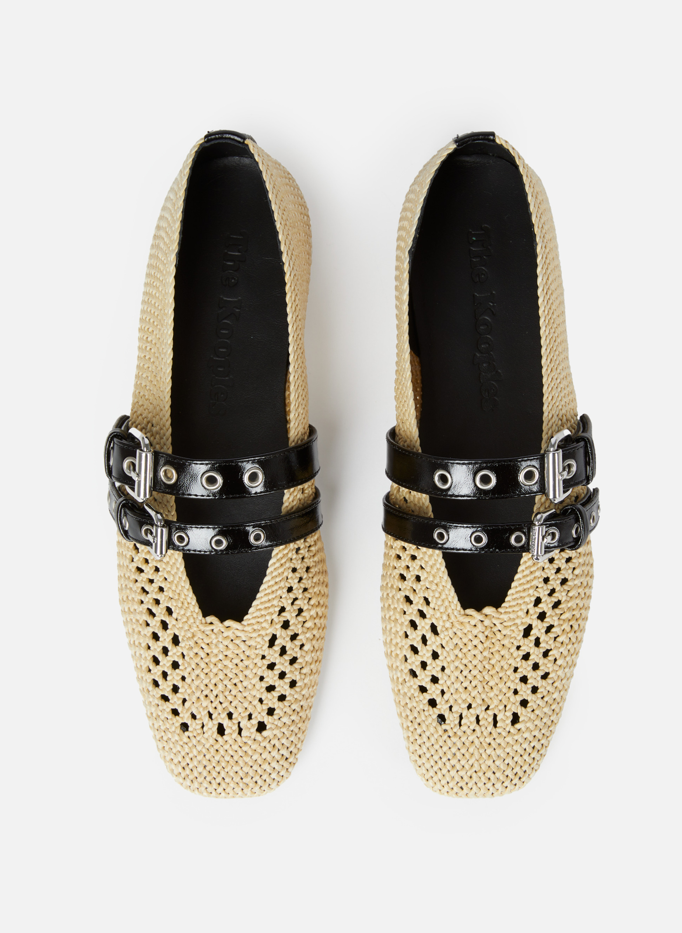 Raffia and leather ballerina flats THE KOOPLES Beige
