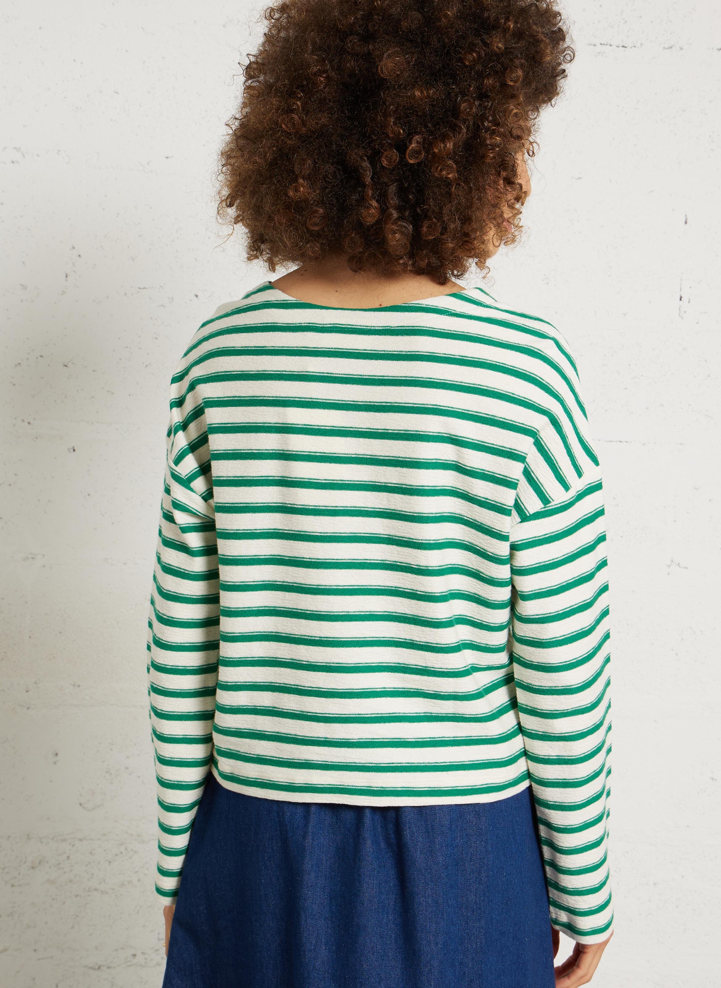 Top oversize col rond en coton bio rayé FABIENNE CHAPOT Blanc