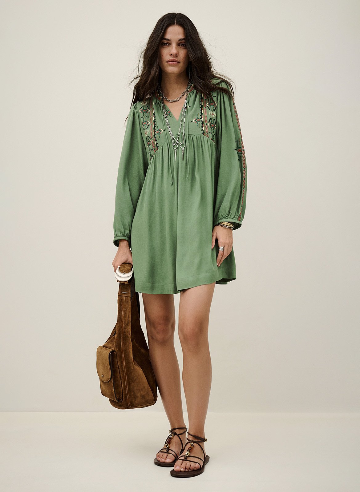 Wijde jurk met borduursel BA&SH Groen