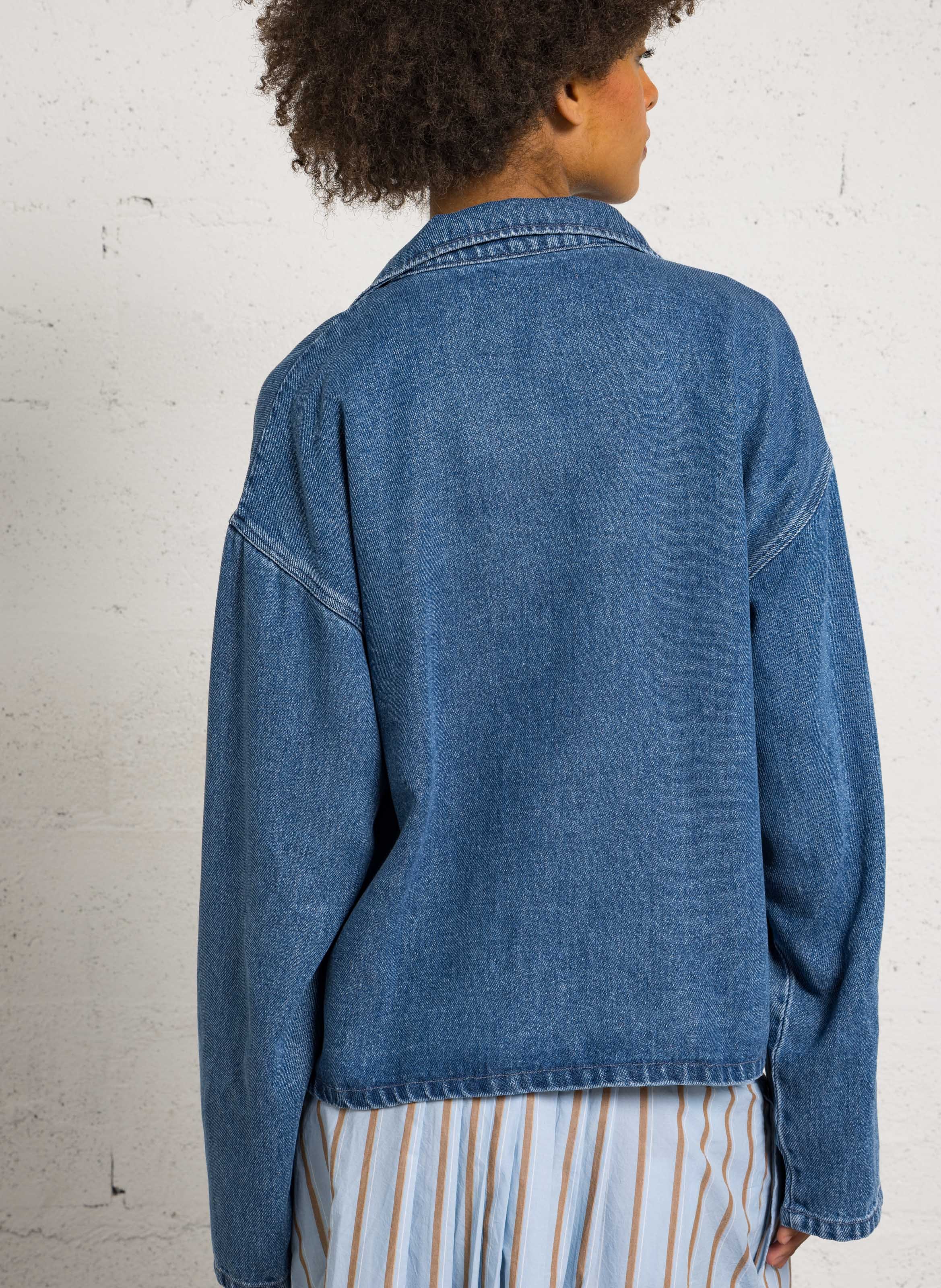 Top met V-hals en denim effect THE NEW SOCIETY Blauw