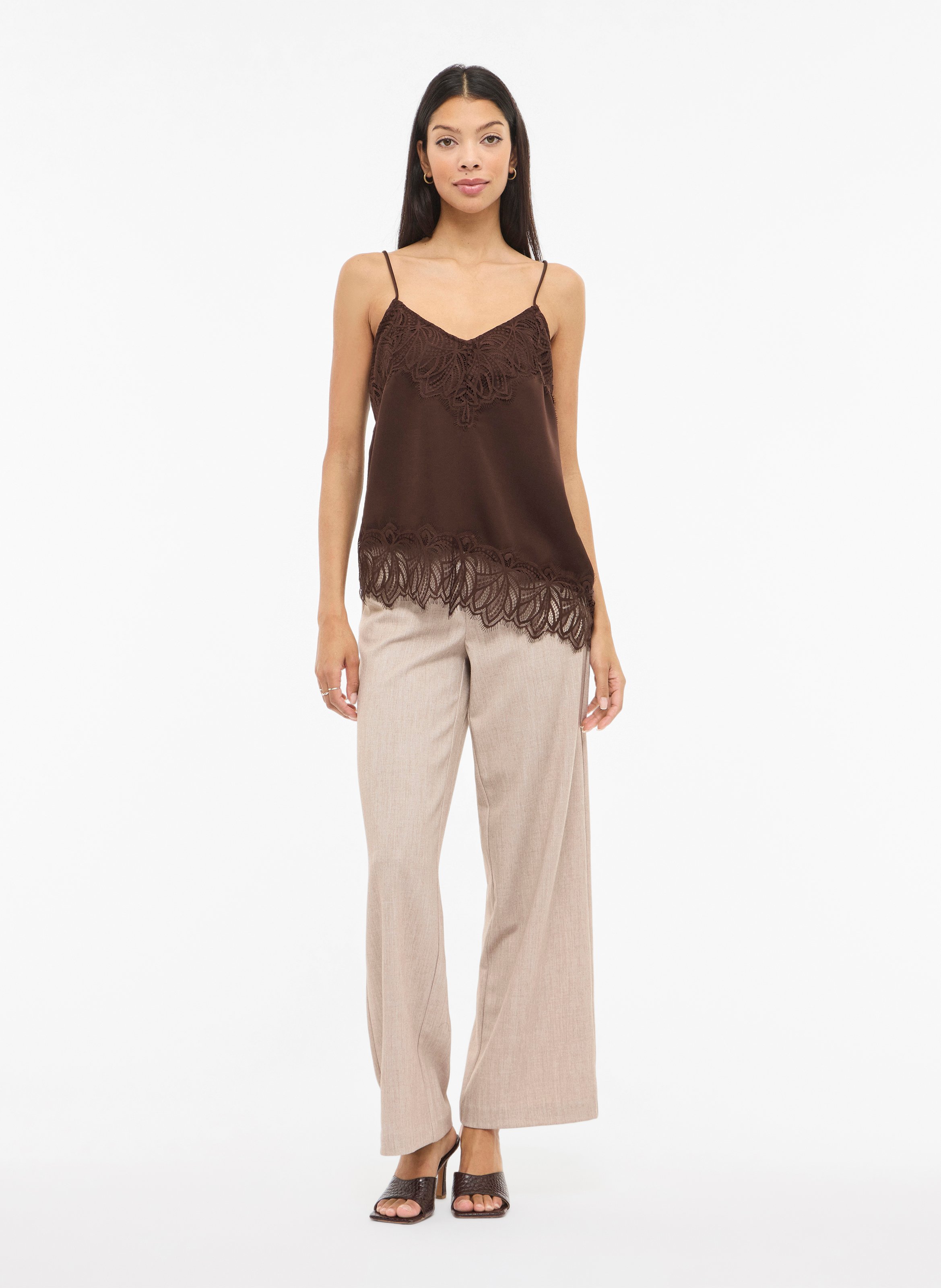 Lace Strap Top VILA Brown