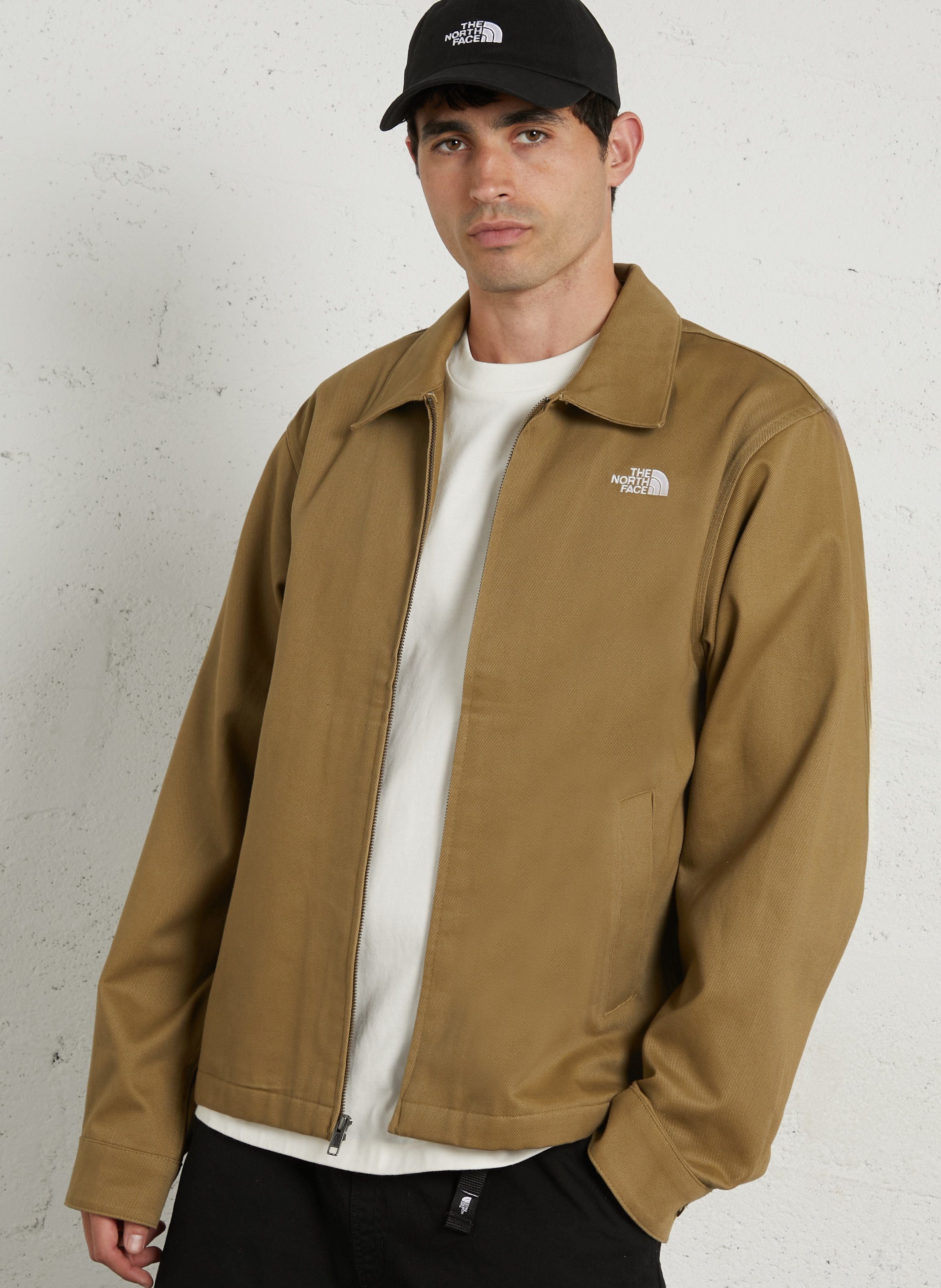 Solid color straight zip-up cotton jacket THE NORTH FACE Brown