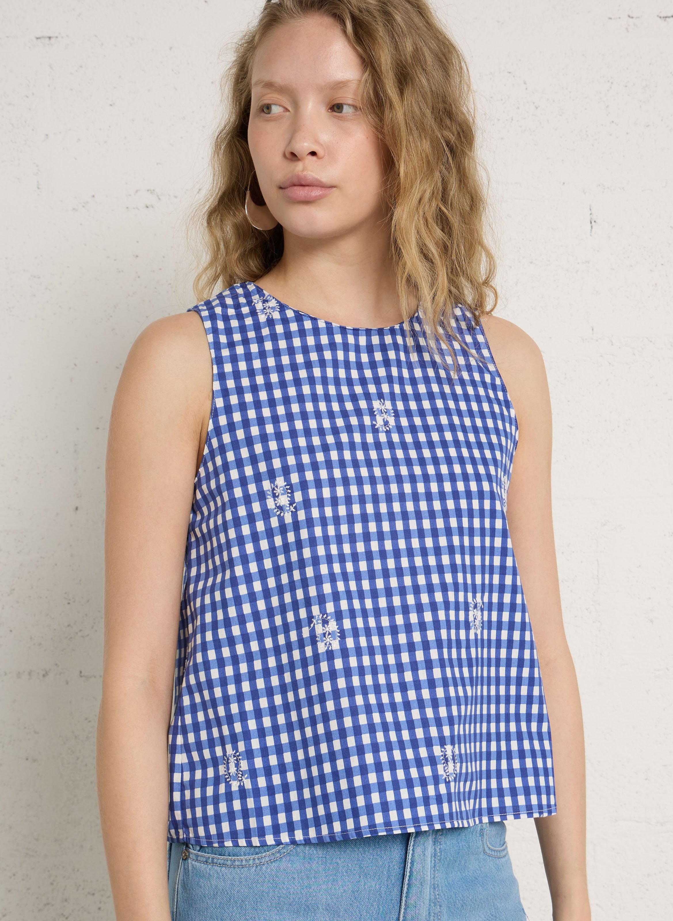 Sleeveless checkered cotton top THE KORNER Blue