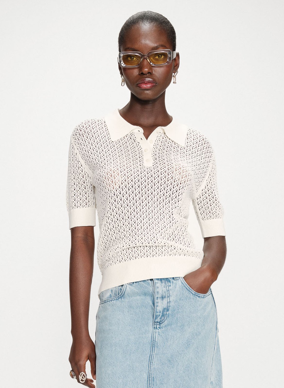 Cardigan droit tricot fantaisie GRACE ET MILA Blanc