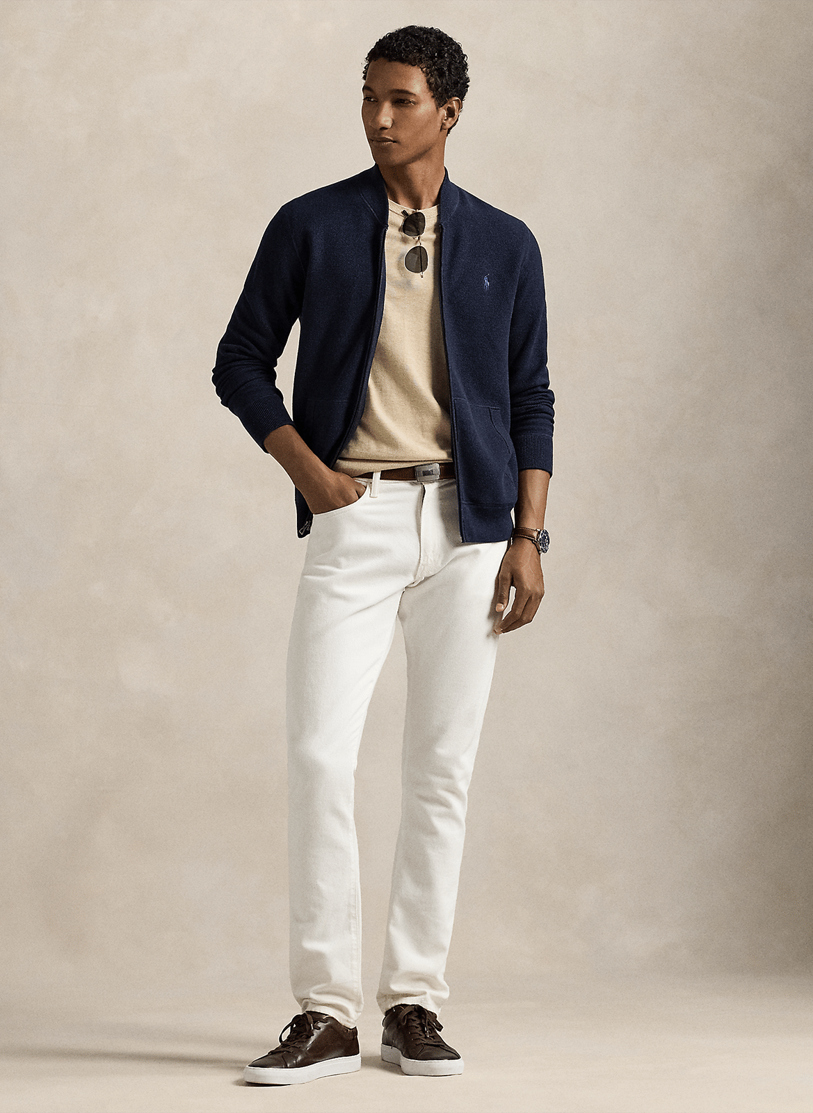 Pull zippé en coton POLO RALPH LAUREN Bleu