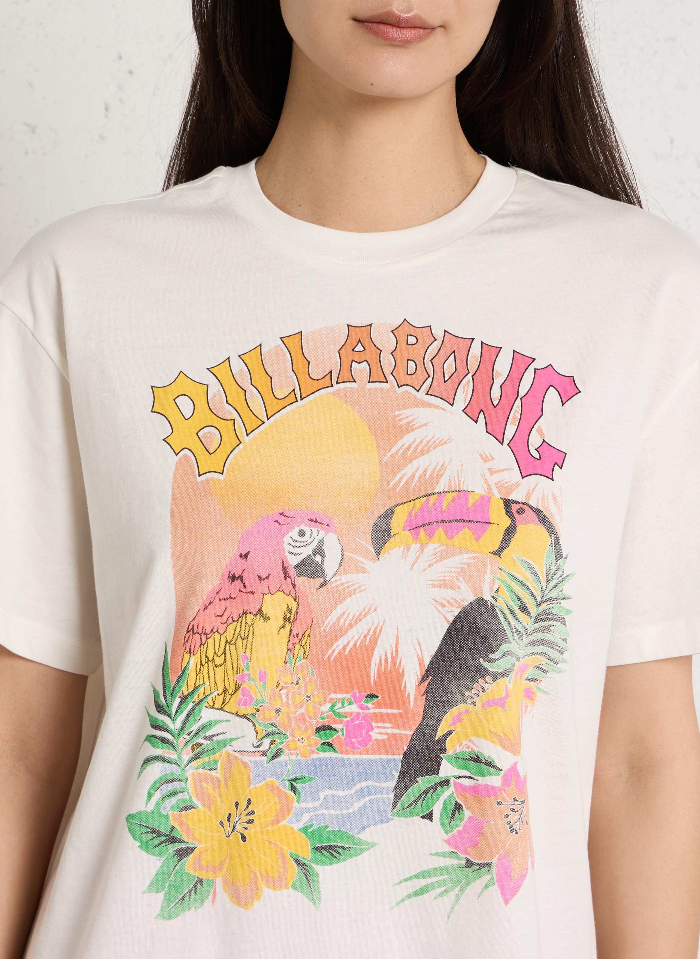 Gerader Rundhalsausschnitt bedrucktes Baumwoll-T-Shirt BILLABONG Weiss