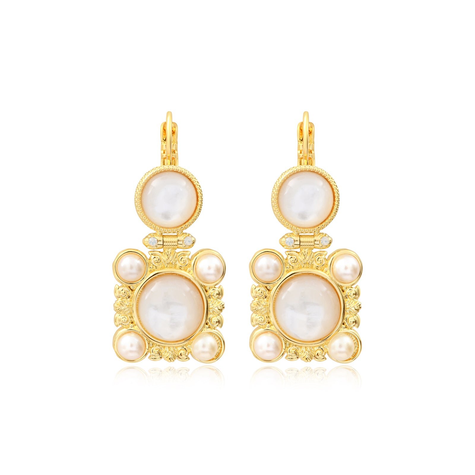 Boucles d'oreilles dormeuses carrées océane  doré à l'or fin SATELLITE PARIS Blanc