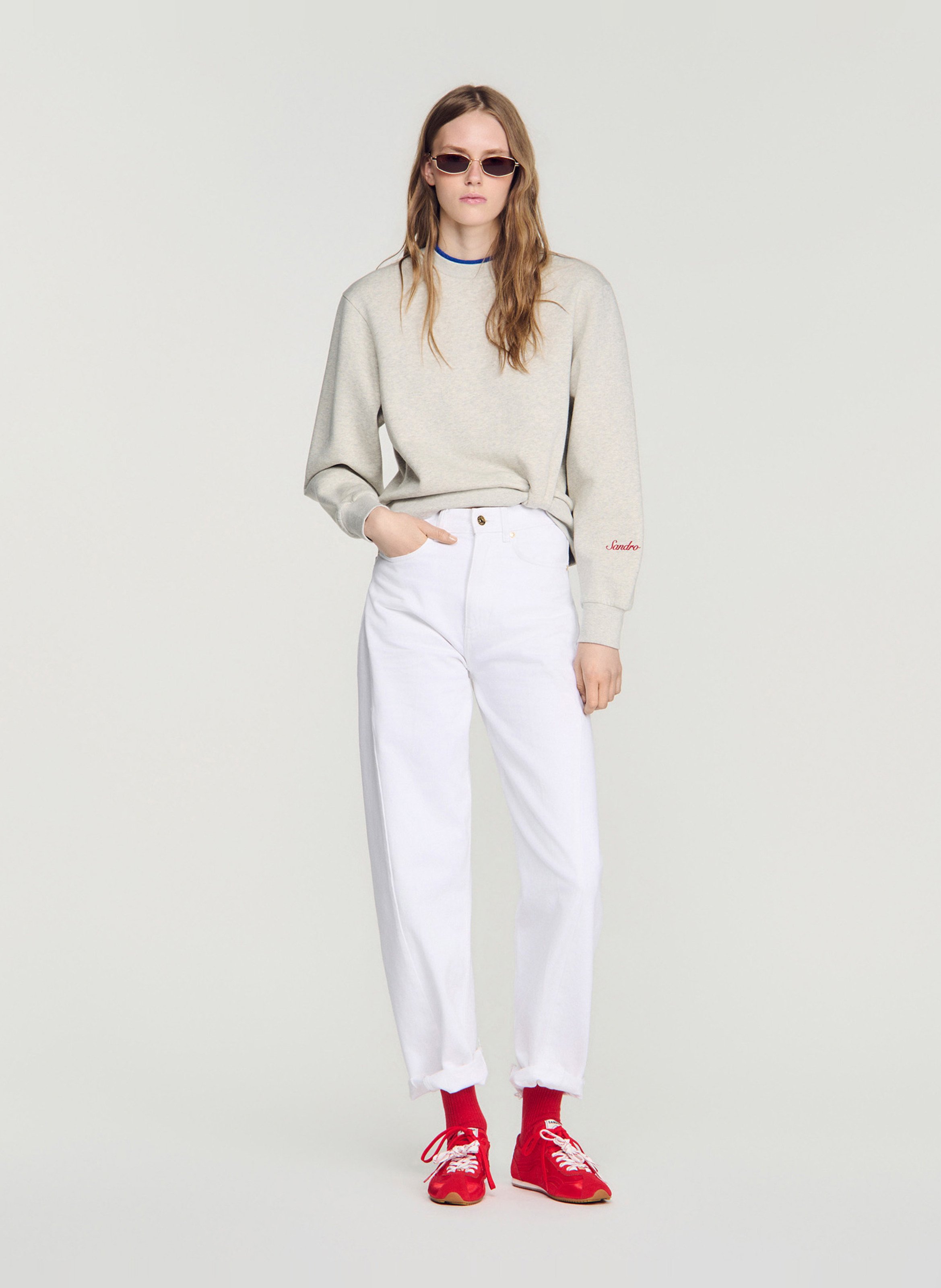 Jean droit en coton SANDRO Blanc