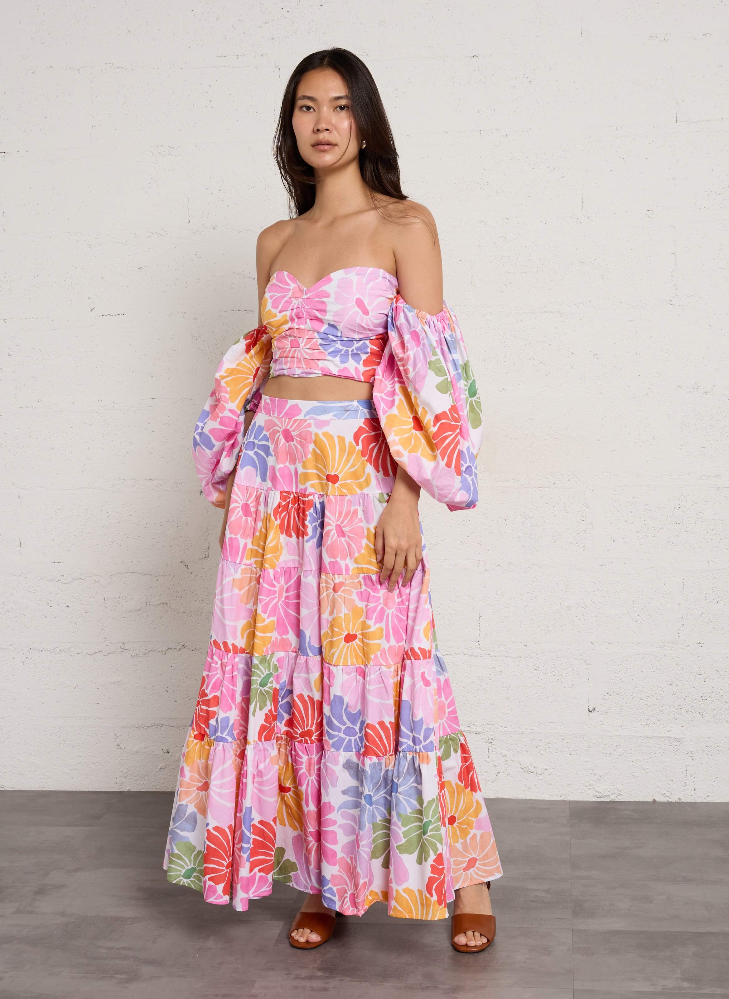 Bardot crop top in printed cotton SUNDRESS Multicolored