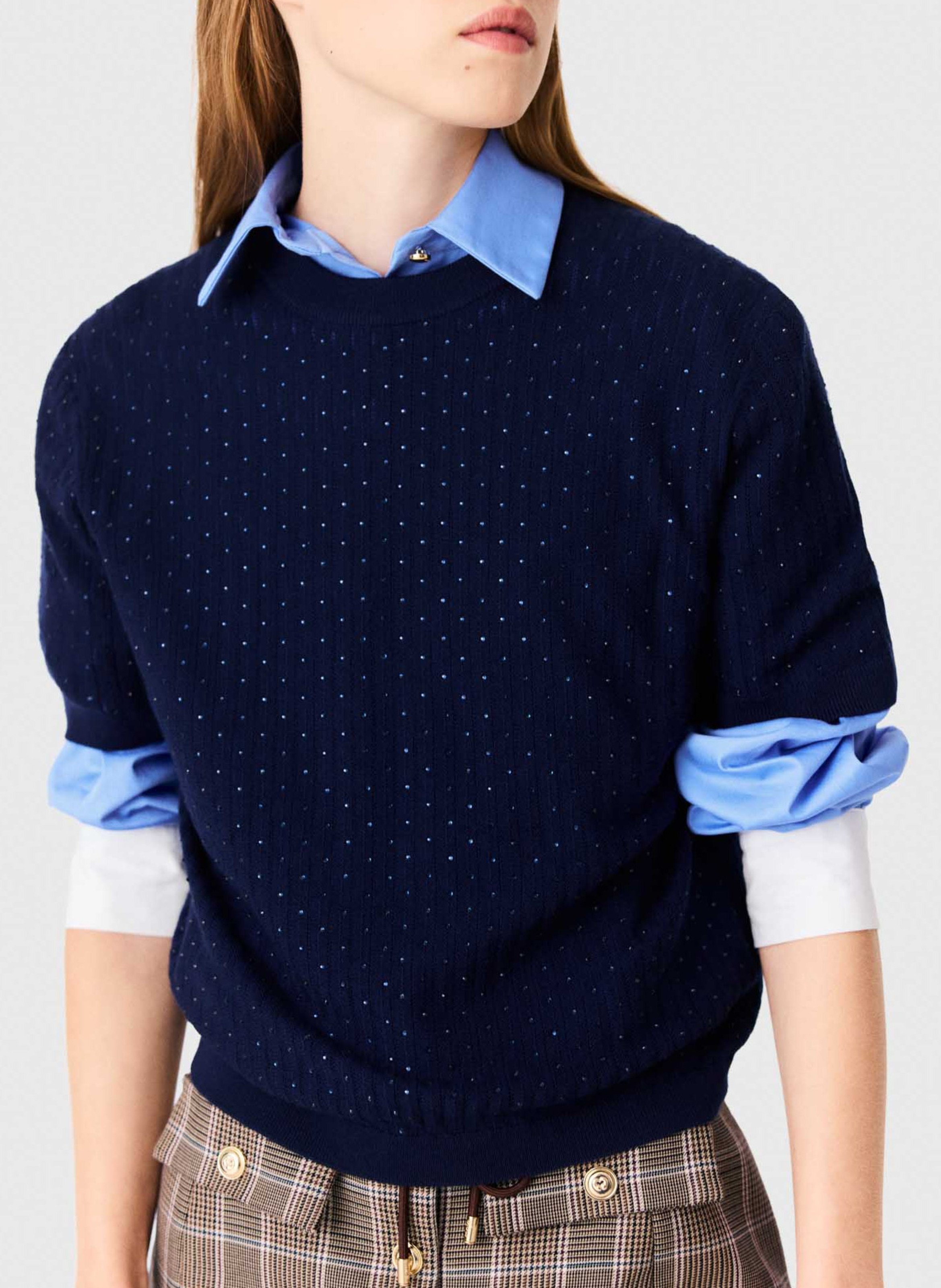 Pull droit manches courtes en laine mélangée MAJE Bleu