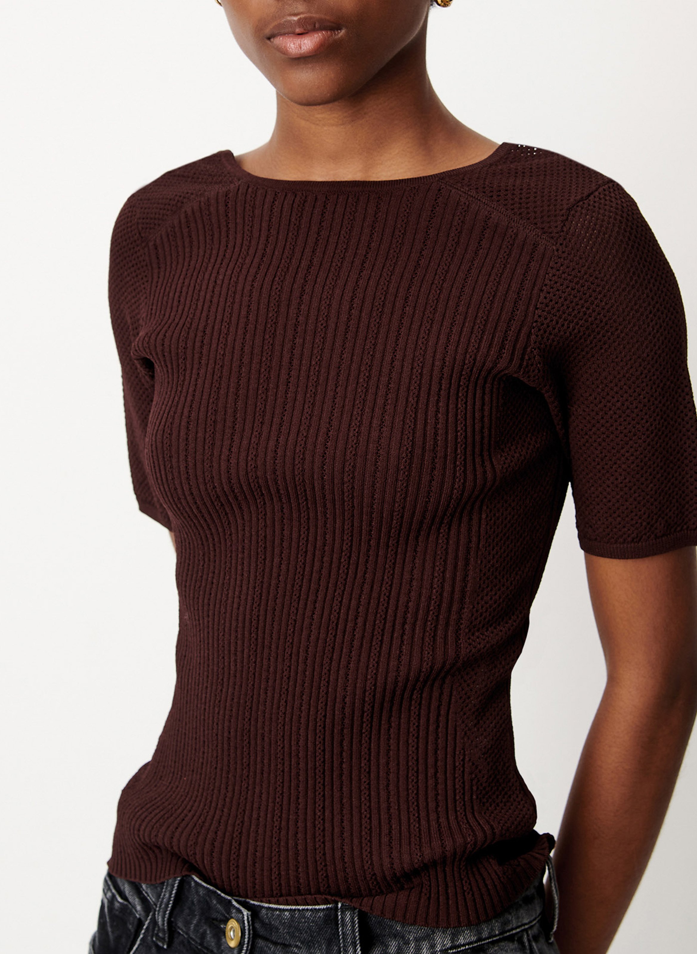 Round neck cotton top SESSUN Brown