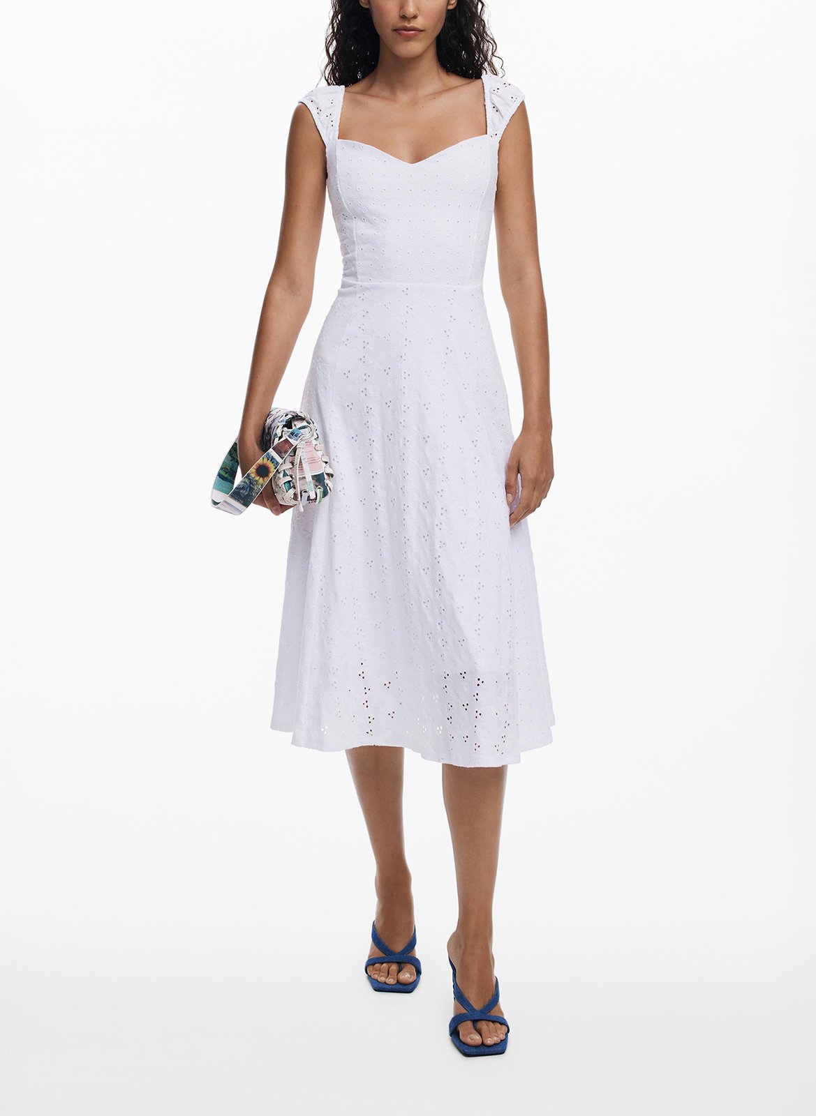 Robe midi décolleté coeur en coton DESIGUAL Blanc