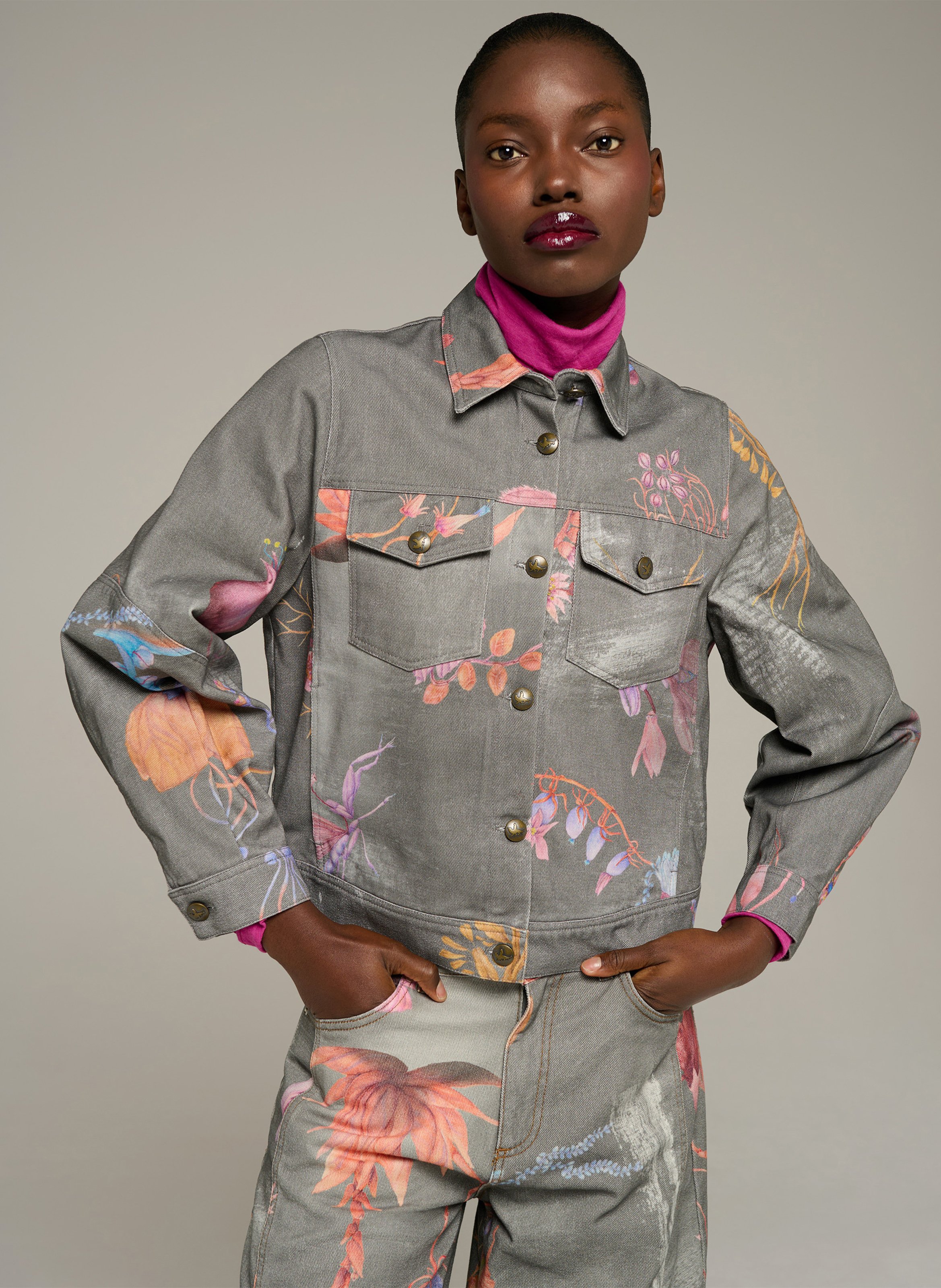 Veste en jean imprimée en coton COTELAC Gris