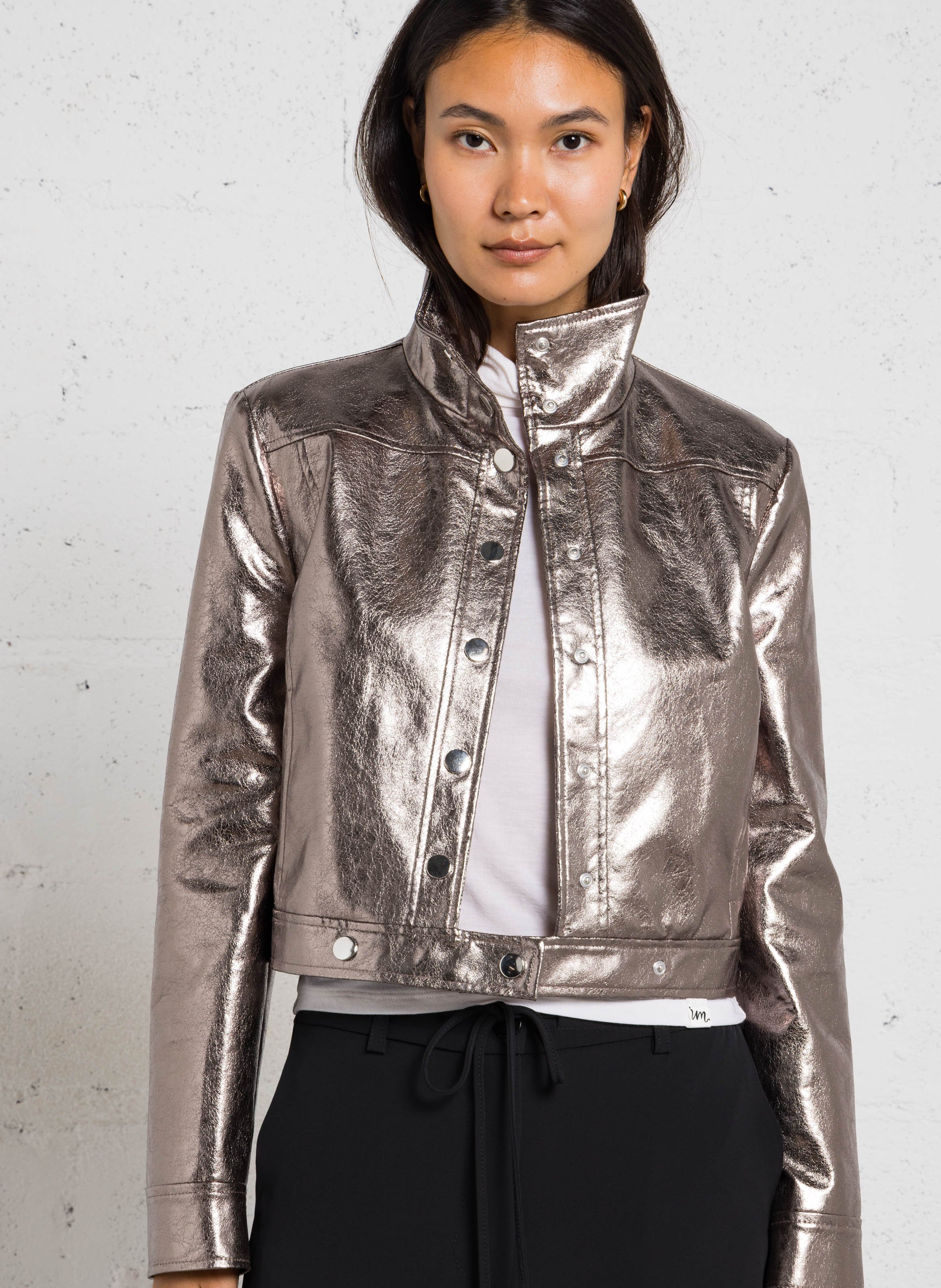 Straight metallic jacket with a high collar IMPERIAL Silver