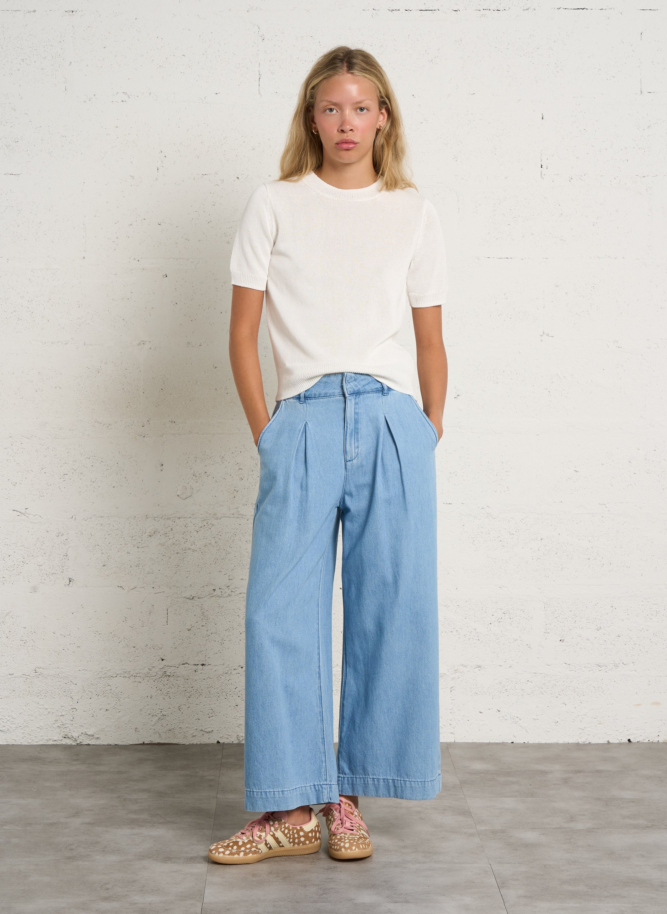 Rundhals-T-Shirt aus Baumwoll-Mix MAISON 123 Weiss