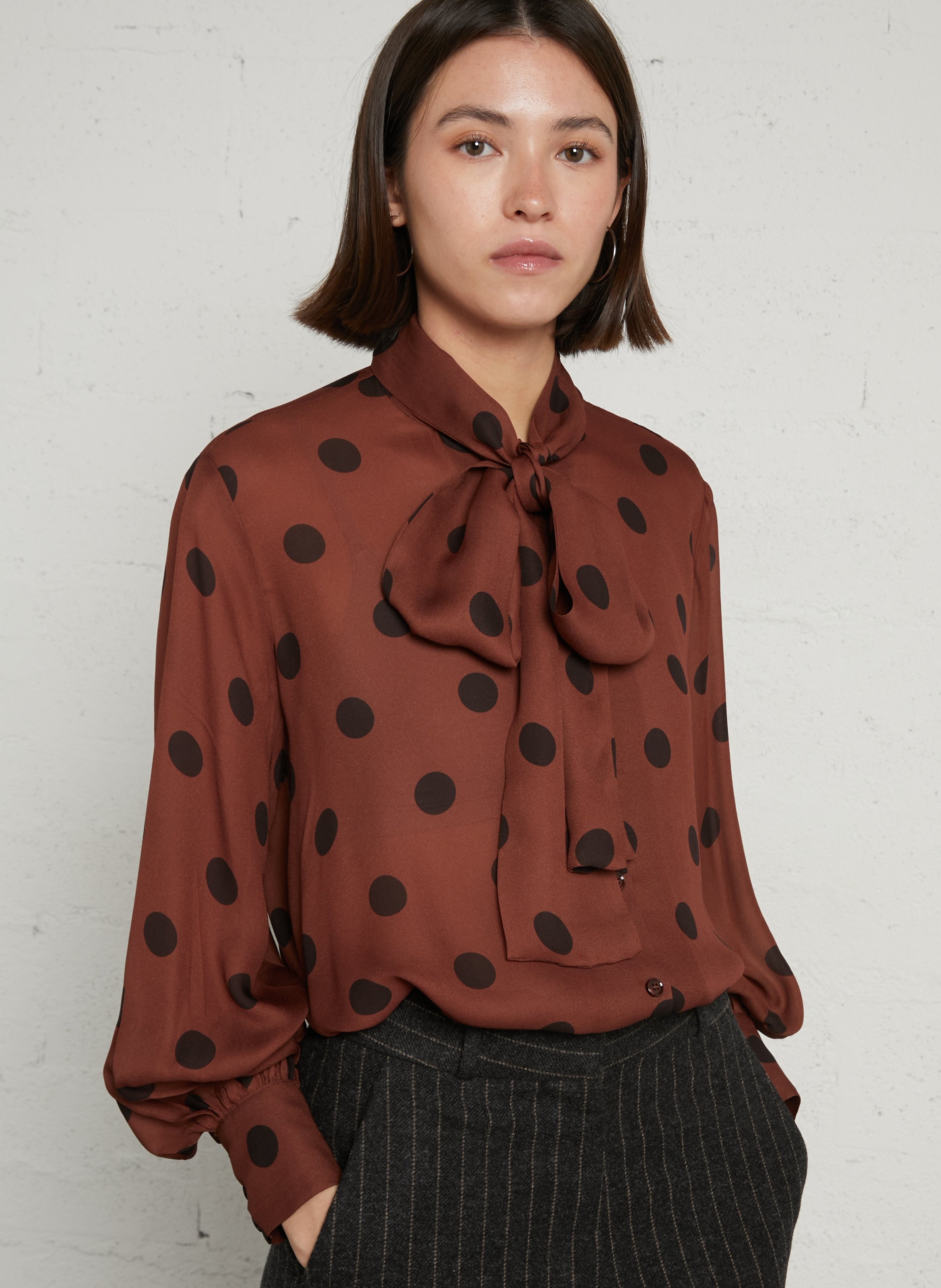Loose-fitting blouse with pattern DES PETITS HAUTS Brown
