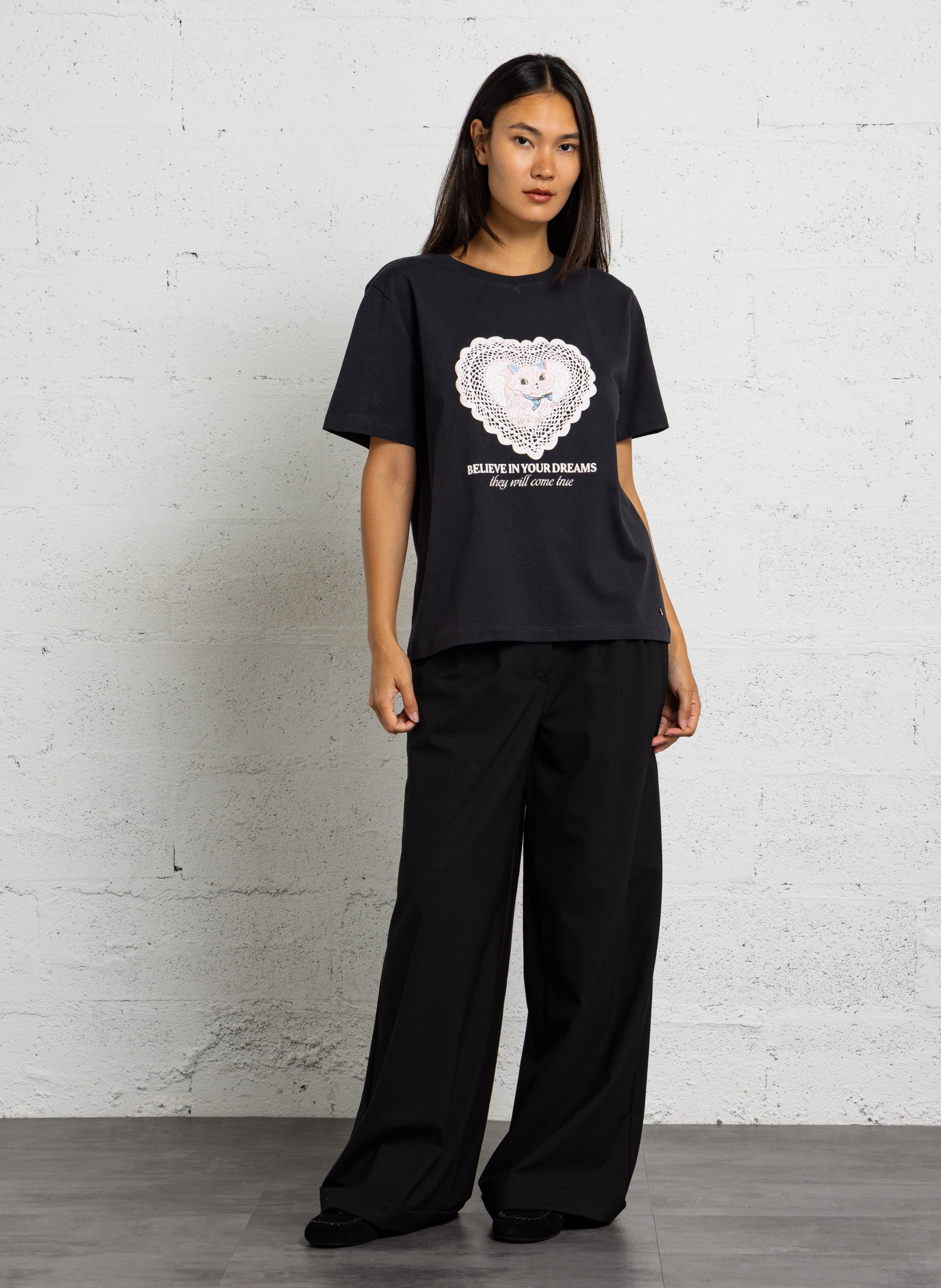 Wijde pantalon van gemengde wol DES PETITS HAUTS Zwart