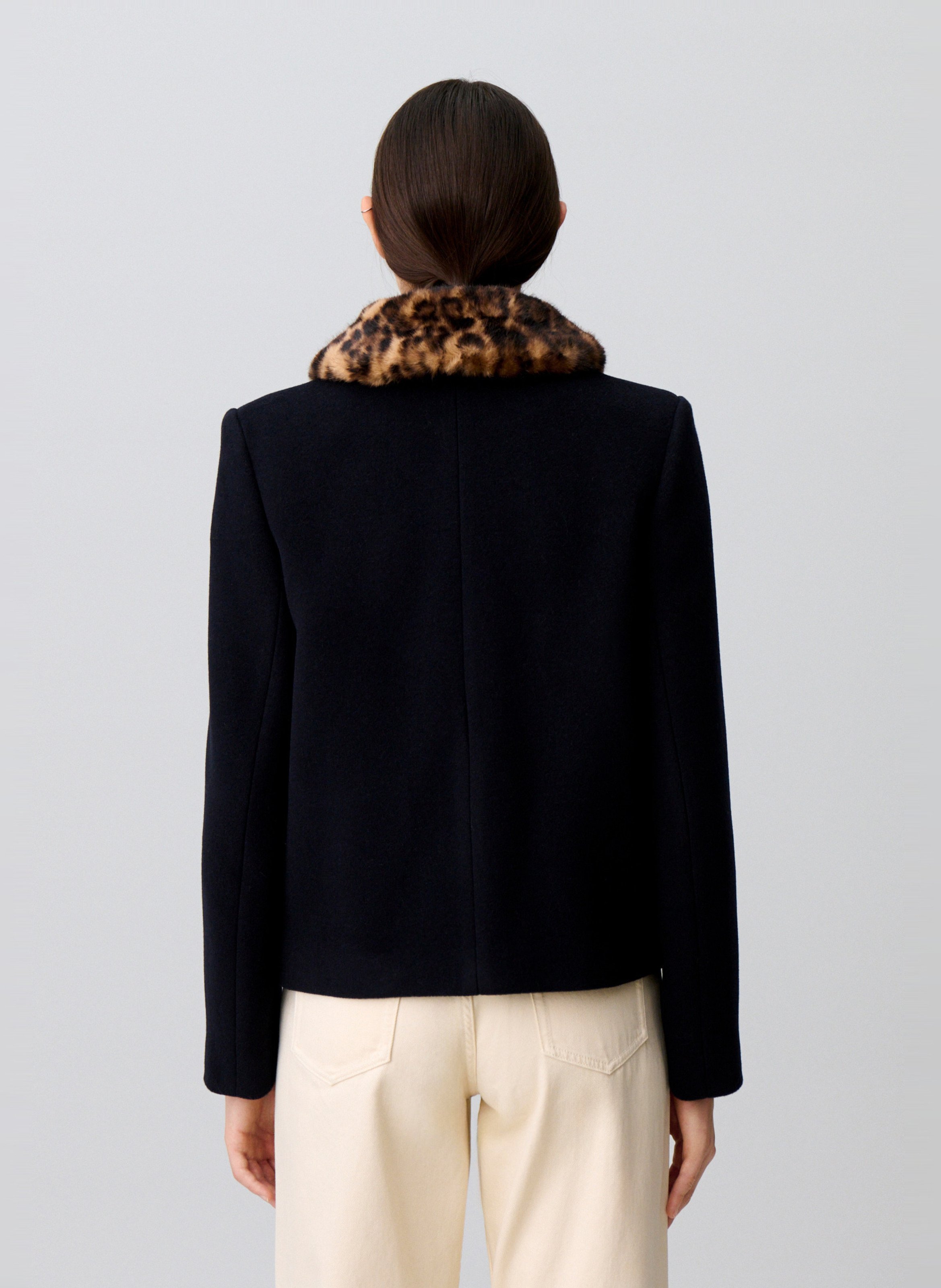Mantel van gemengde wol met afneembare luipaardkraag CLAUDIE PIERLOT Blauw
