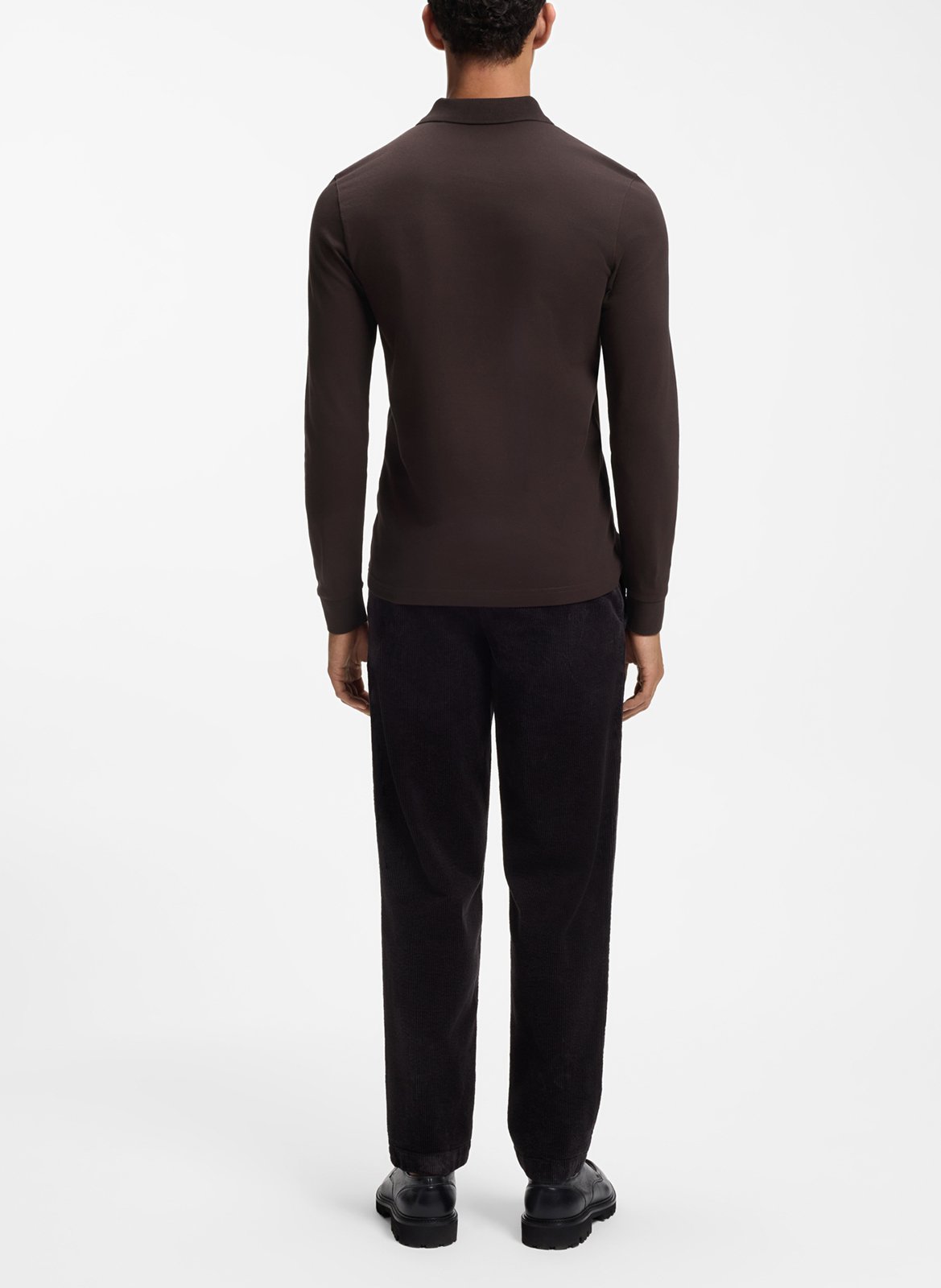 Regular-fit long-sleeved cotton-blend polo shirt | Brown BOSS Men