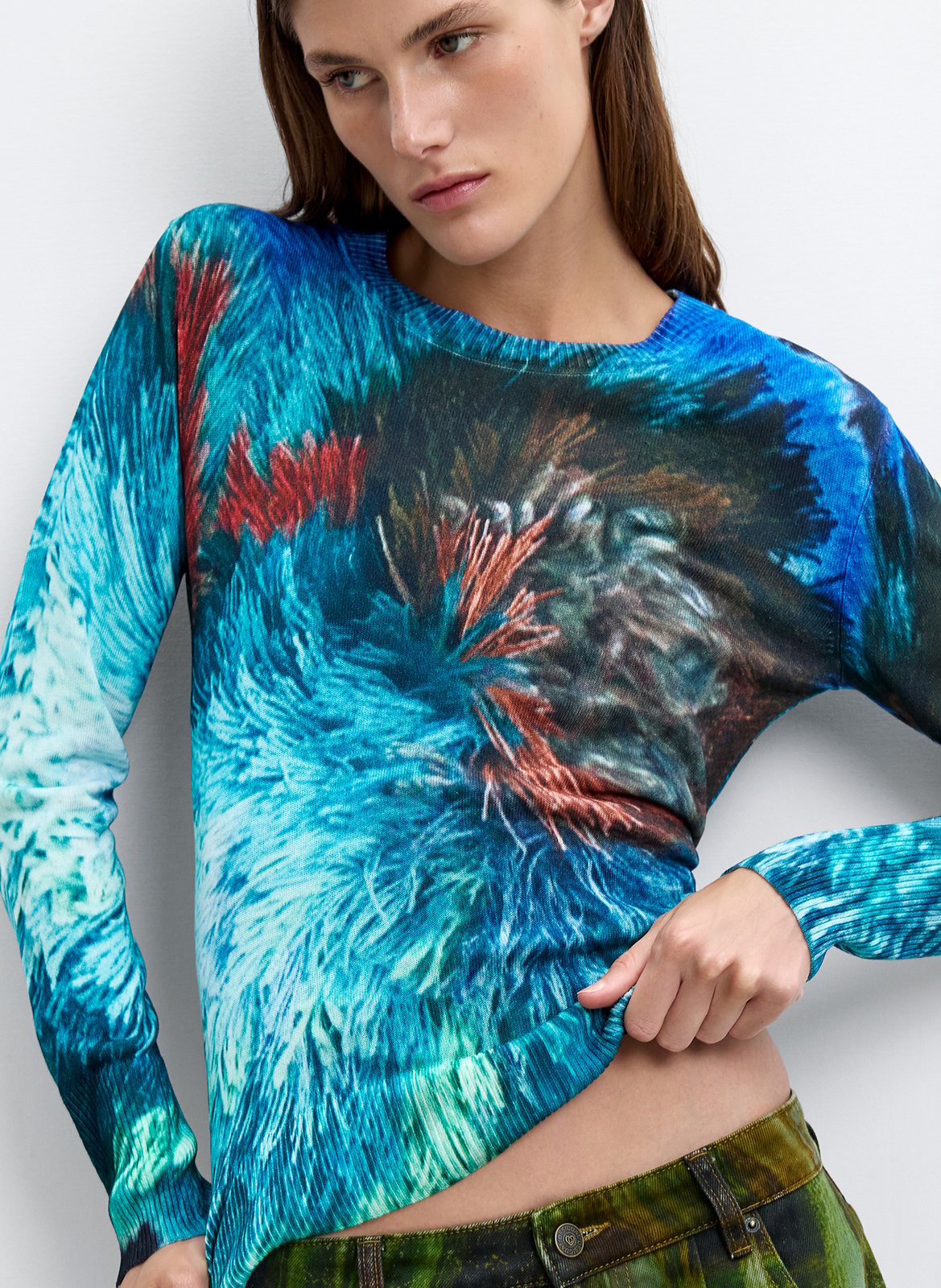 Pull col rond imprimé DESIGUAL Bleu