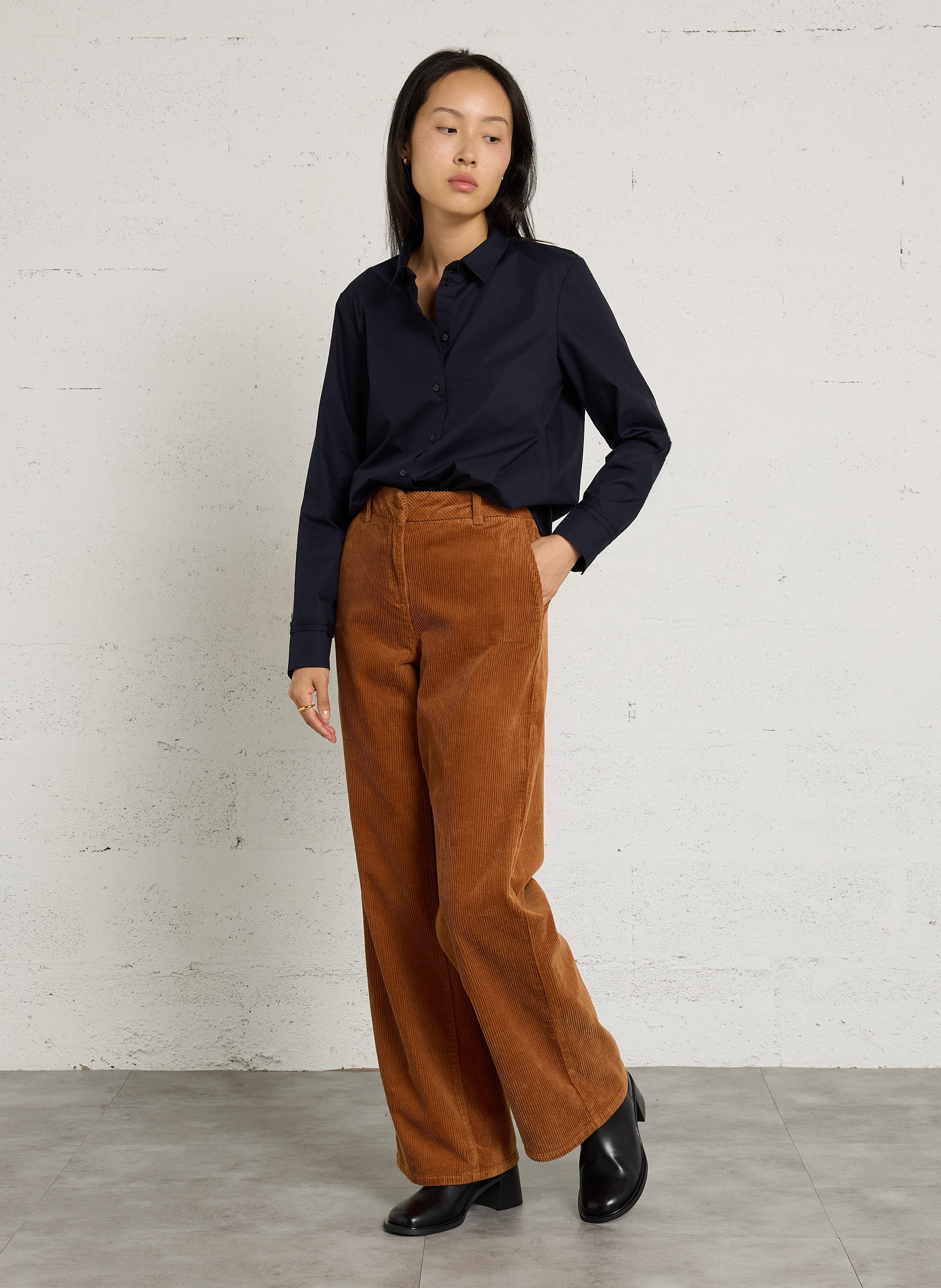 Rechte, katoenen blouse met klassieke kraag IKKS Blauw