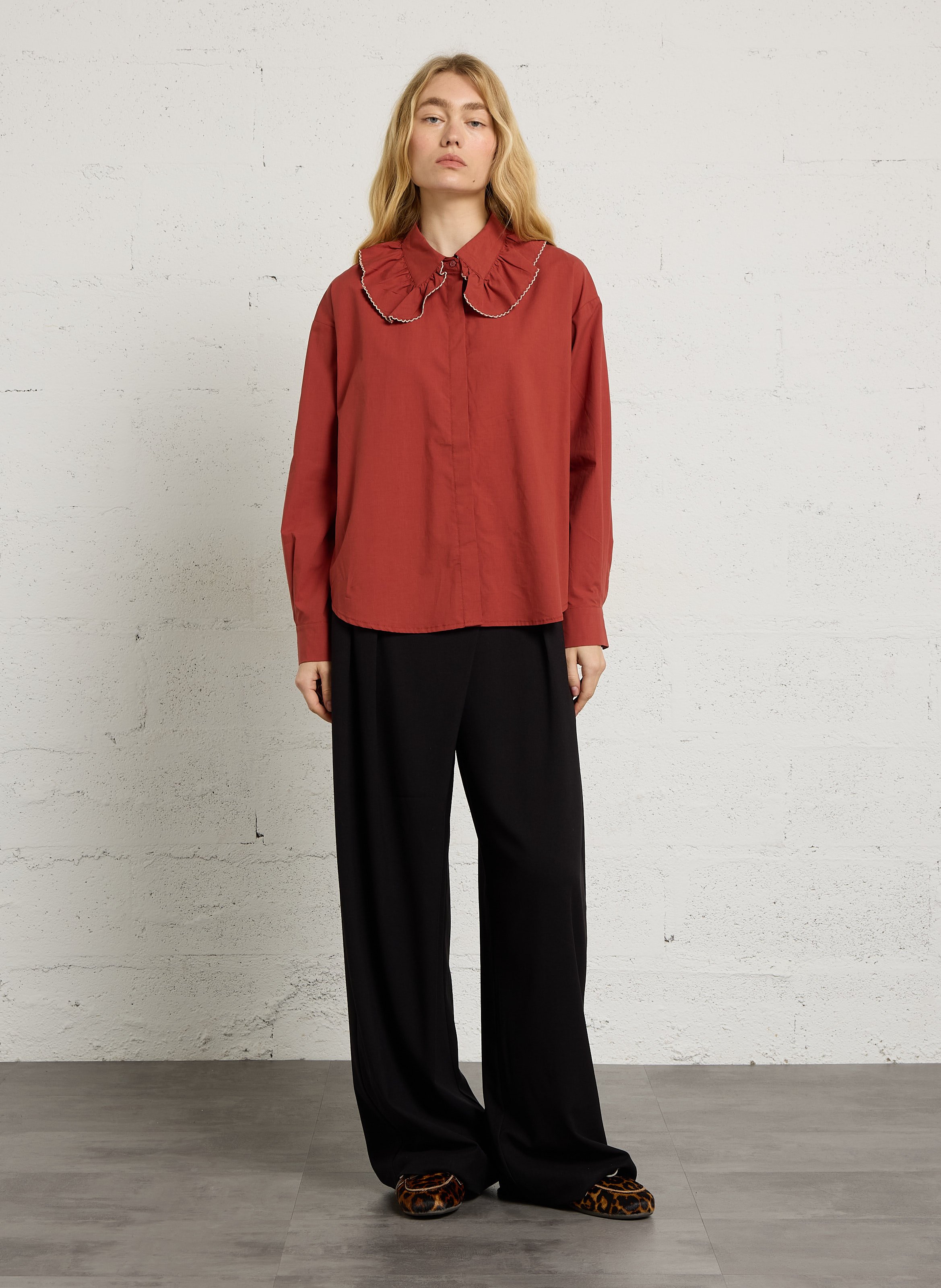 Blouse van katoenmix met claudinekraag THE KORNER Rood