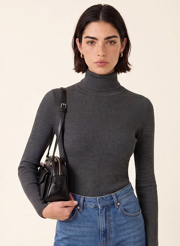 Close-fit wool polo neck sweater | Grey KOOKAI Women
