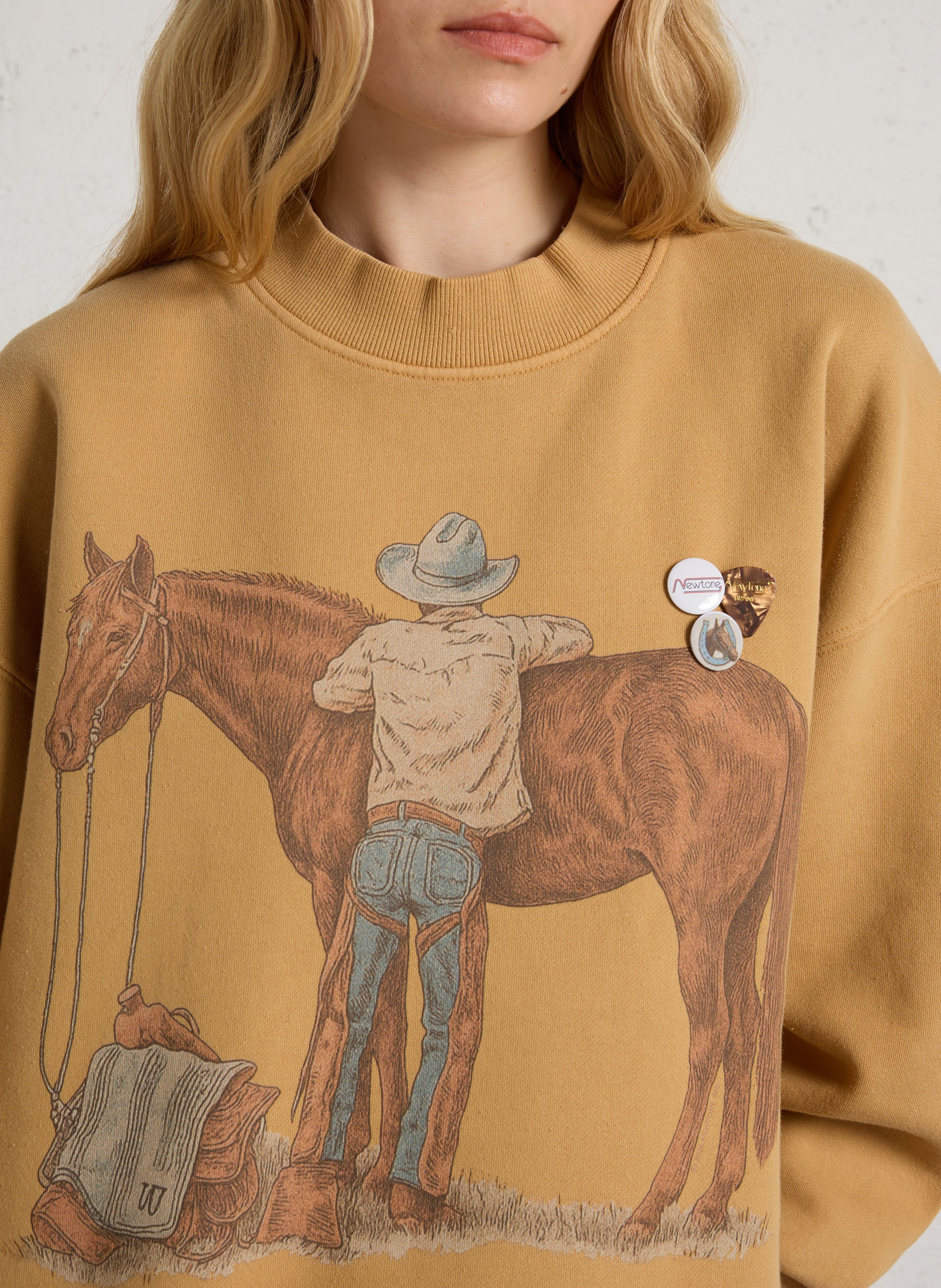 Sweat ample col rond imprimé en coton NEWTONE Marron