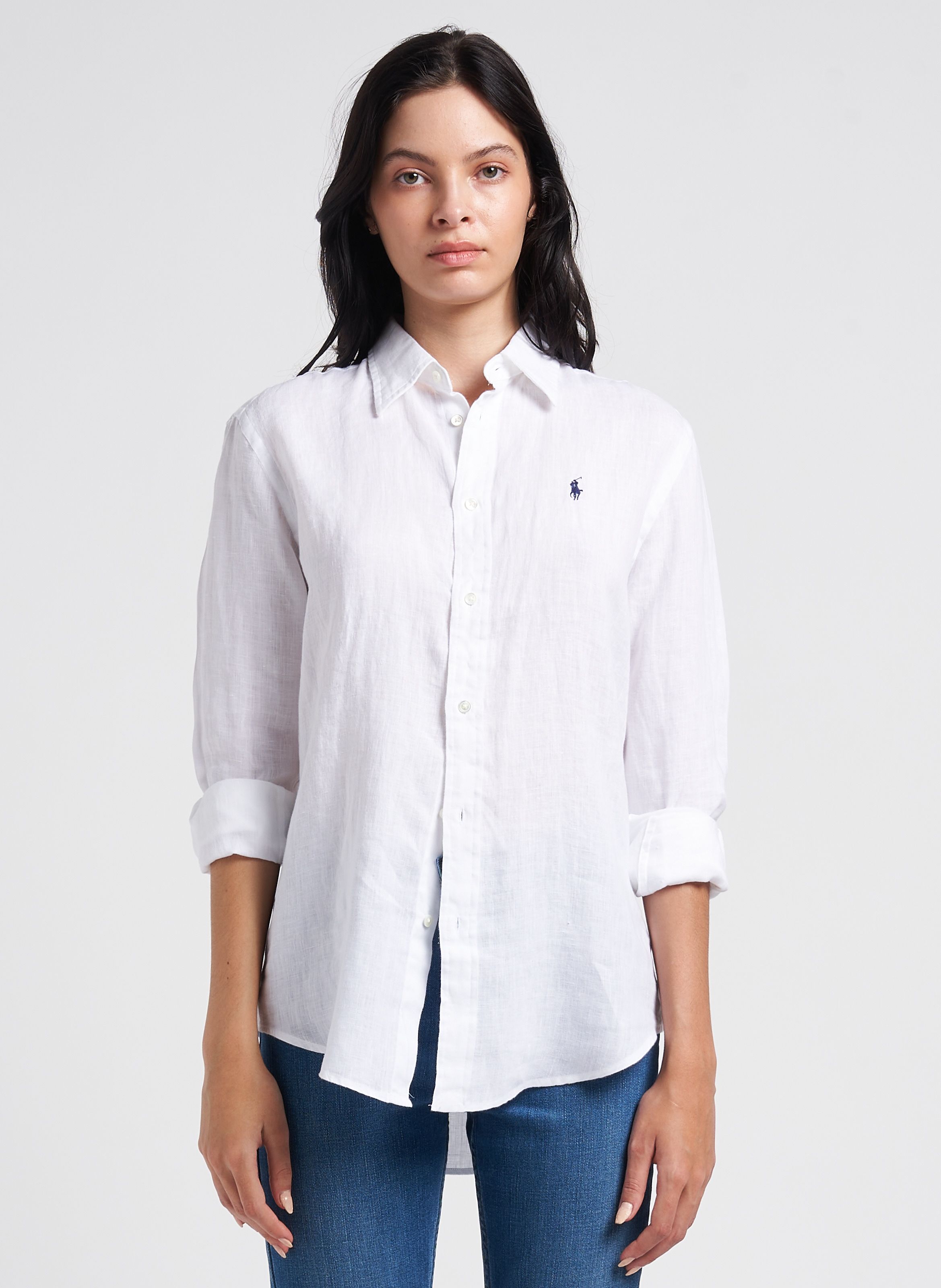 POLO RALPH LAUREN White Embroidered linen shirt with classic collar