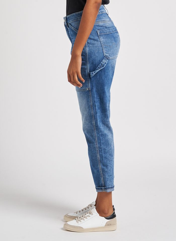 Blue Cotton-blend girlfriend jeans