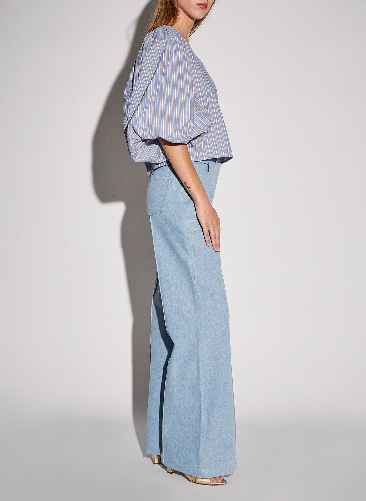 Striped cotton square-neck top THE LABEL EDITION Blue