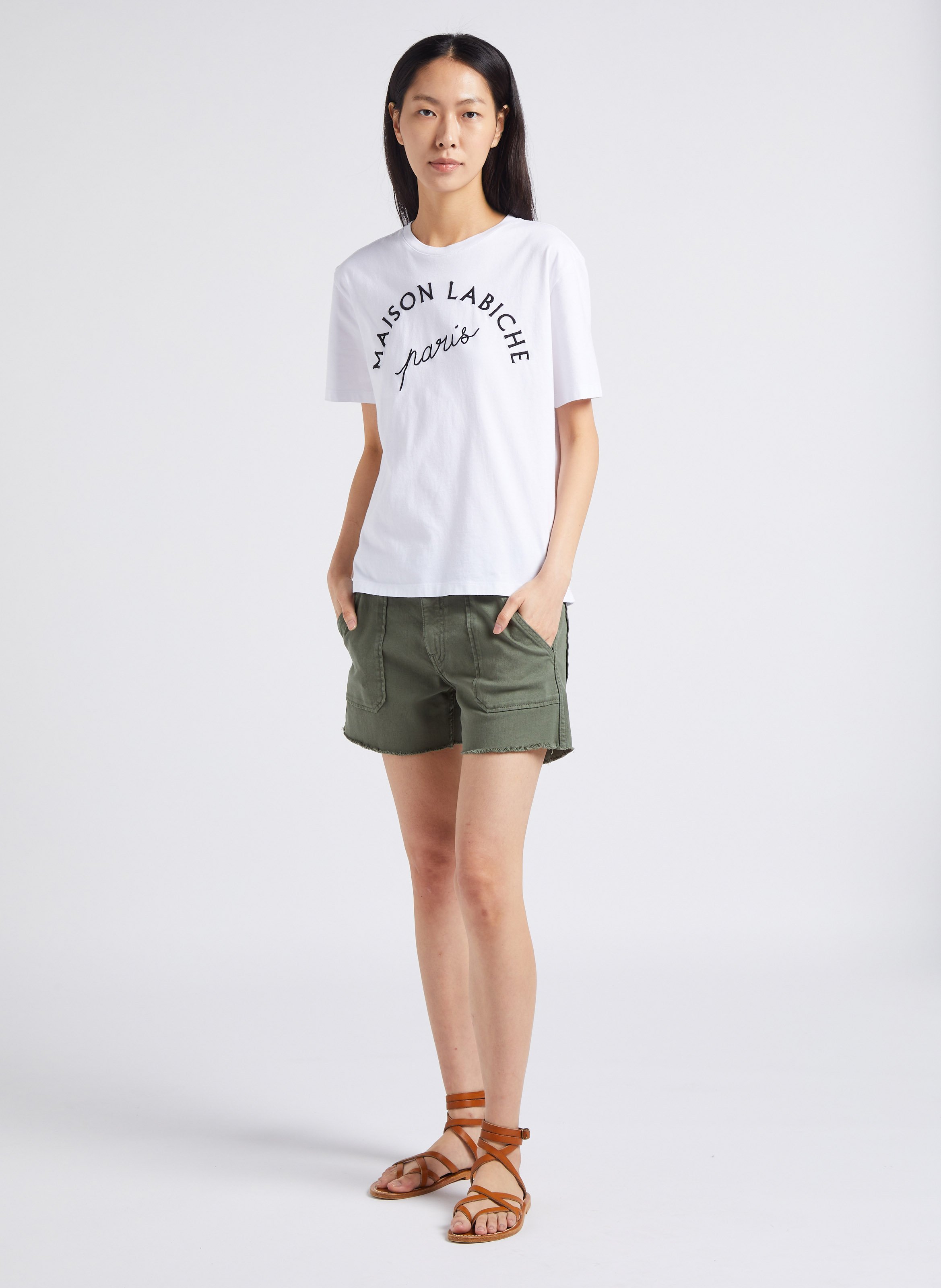 Tee-shirt droit col rond brodé en coton bio MAISON LABICHE Blanc