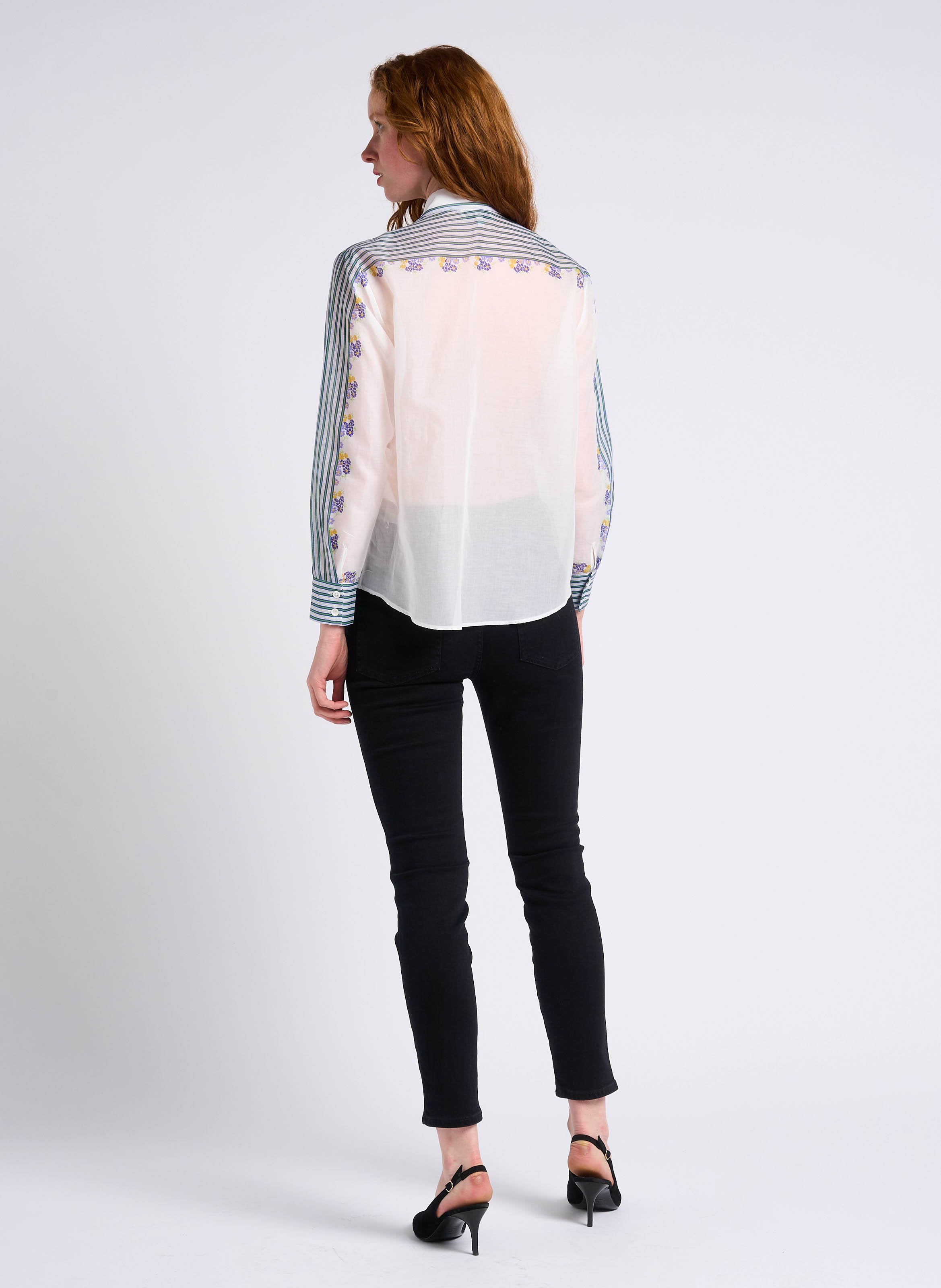 Chemise droite imprimée et transparente à col italien PAUL AND JOE Blanc