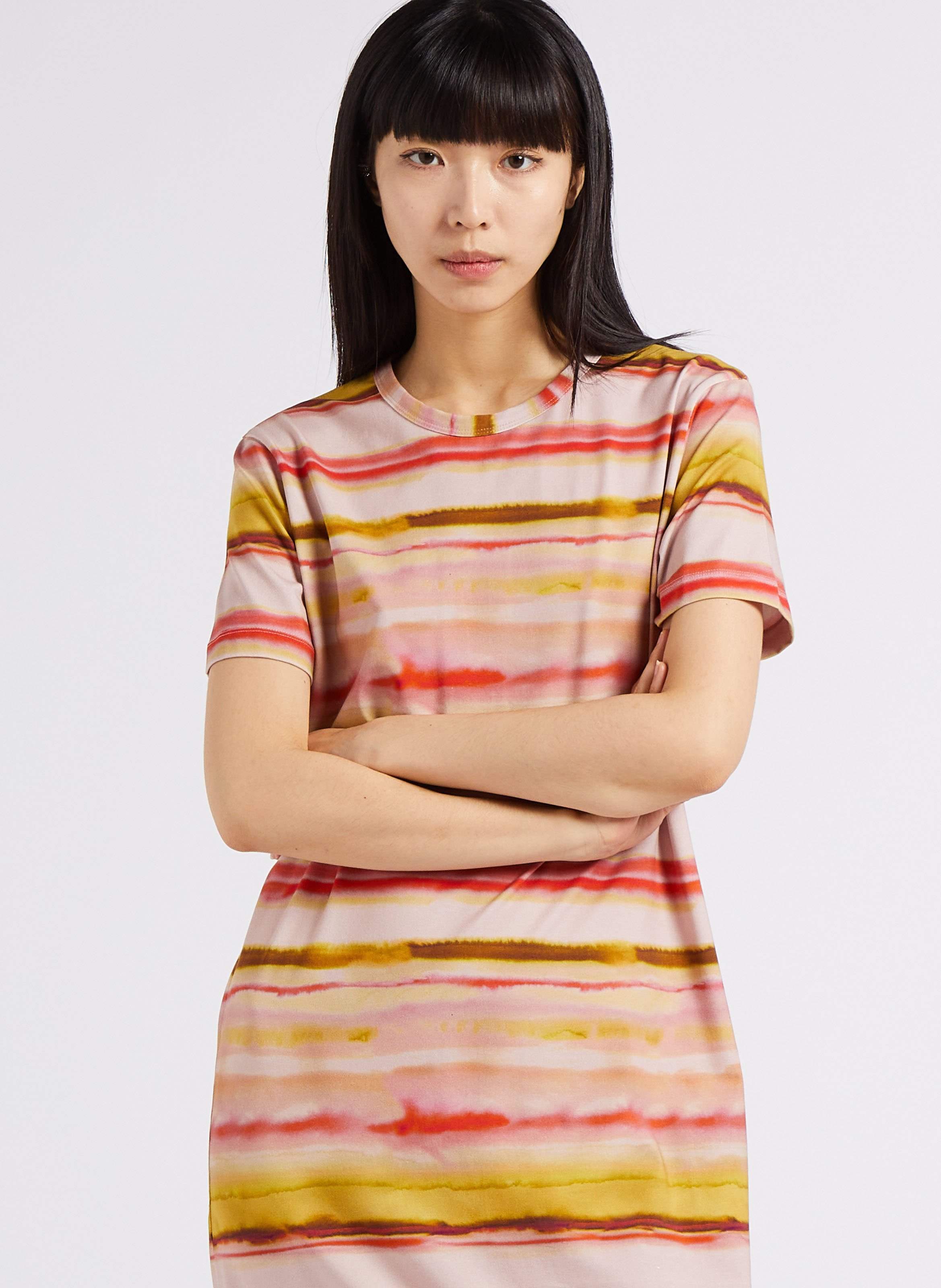 Straight cotton-blend round-neck midi dress PAUL SMITH Pink