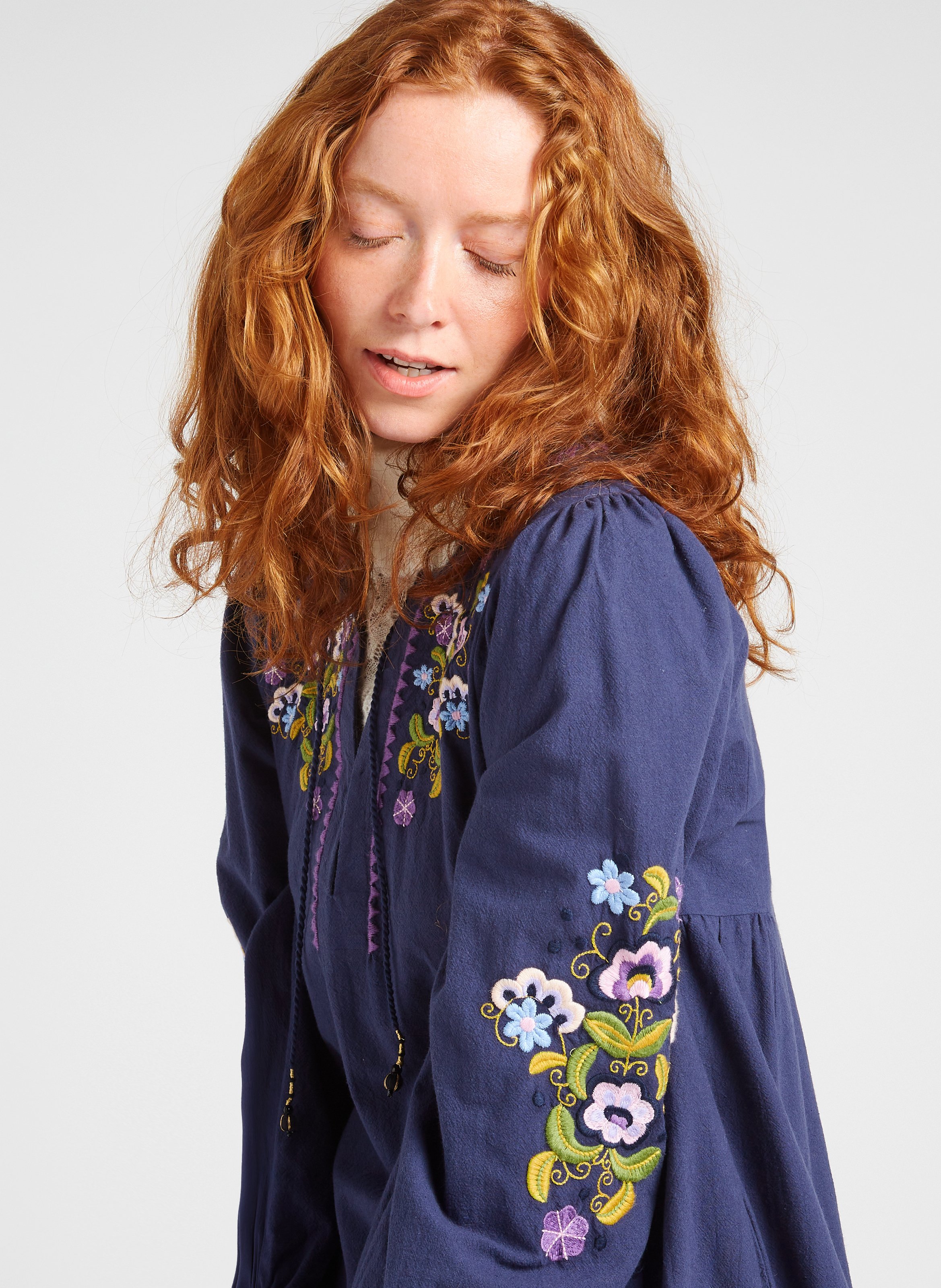 Robe courte col tunisien en coton bio LOUISE MISHA Bleu