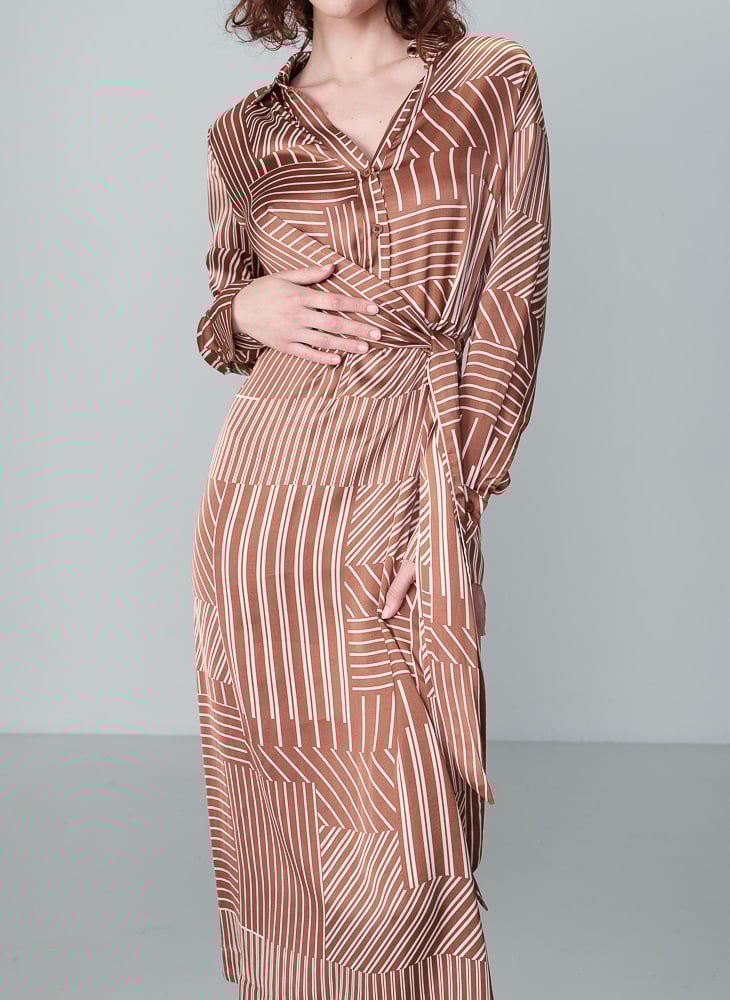 Printed satin long shirt dress GRACE ET MILA Brown