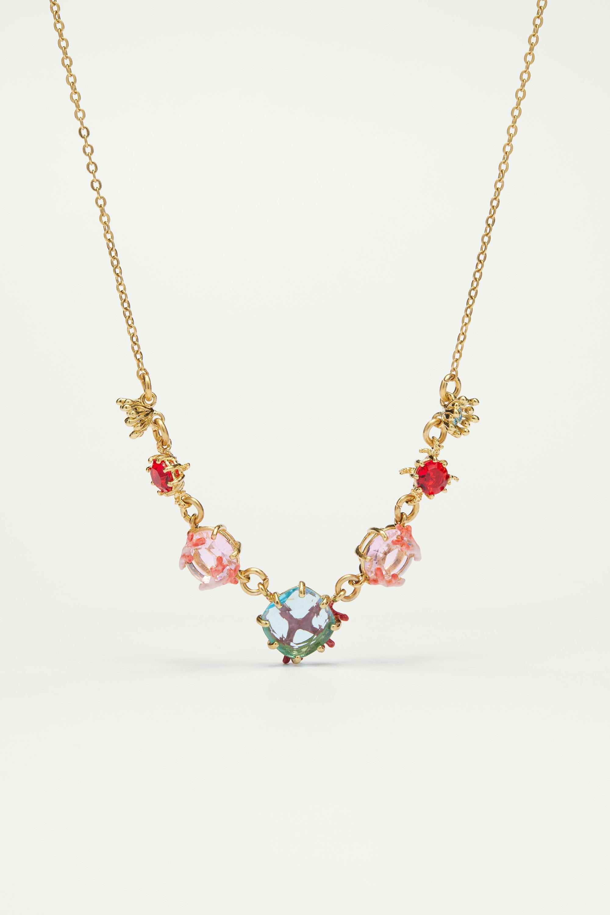 Coral and cut glass stone bib necklace LES NEREIDES Multicolored