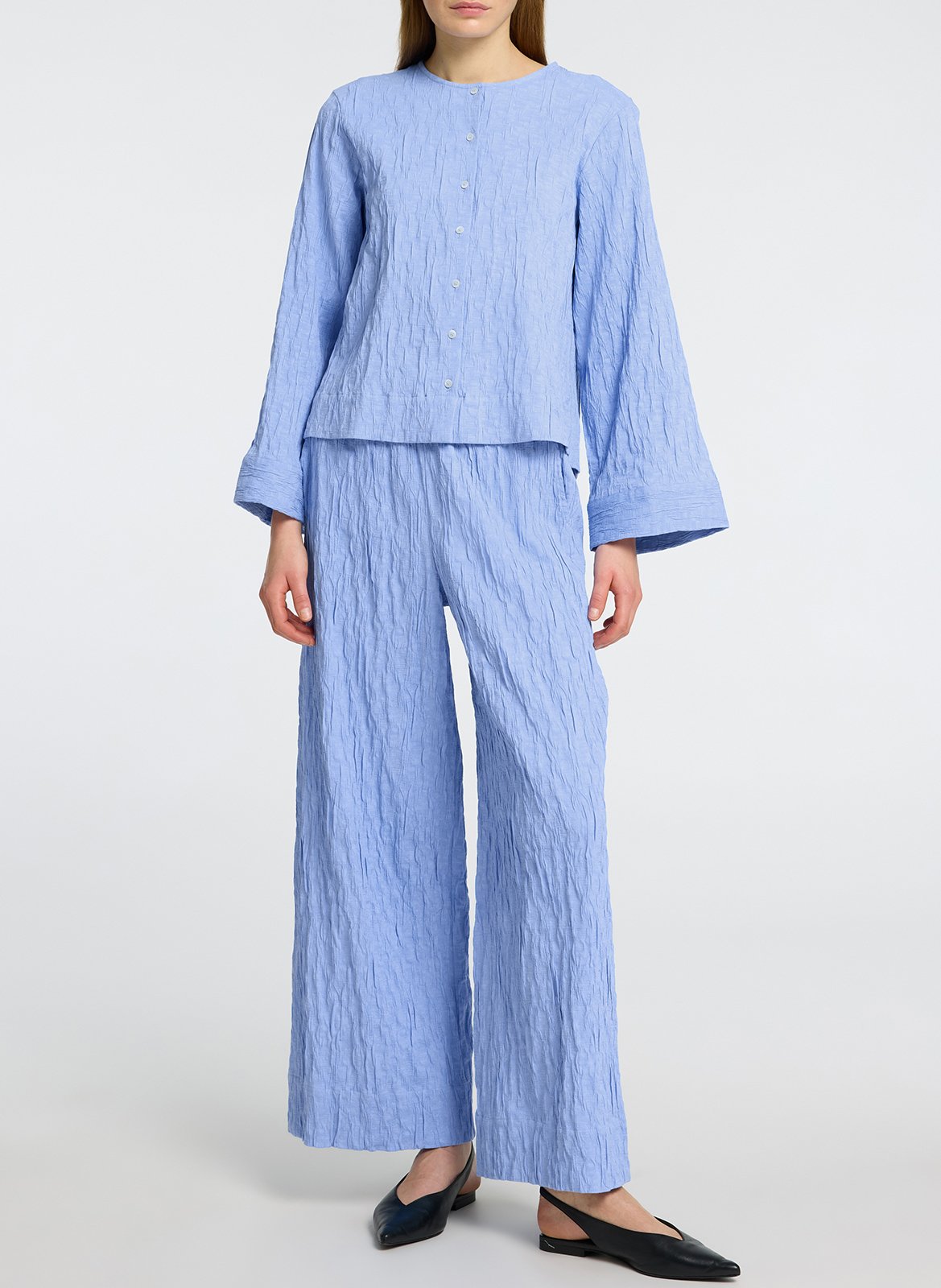 Pantalon large en coton mélangé SELECTED Bleu