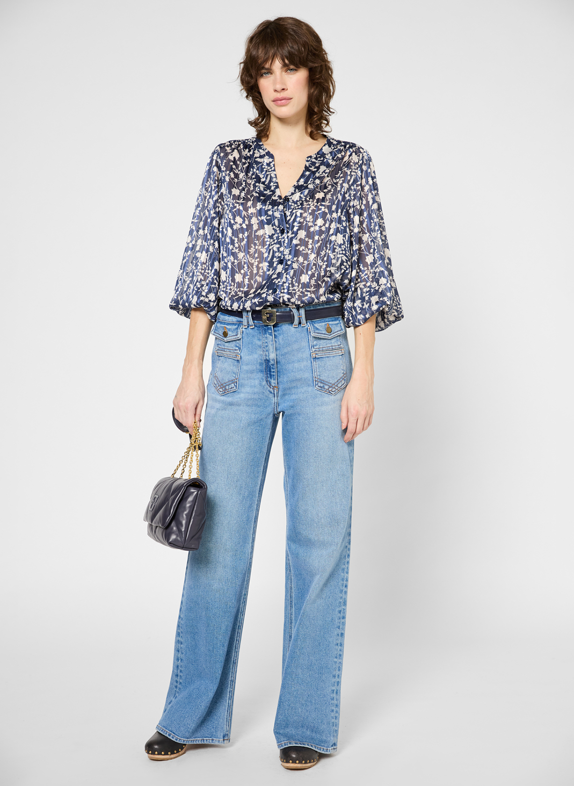 High-rise flared stonewashed cotton jeans GERARD DAREL Blue